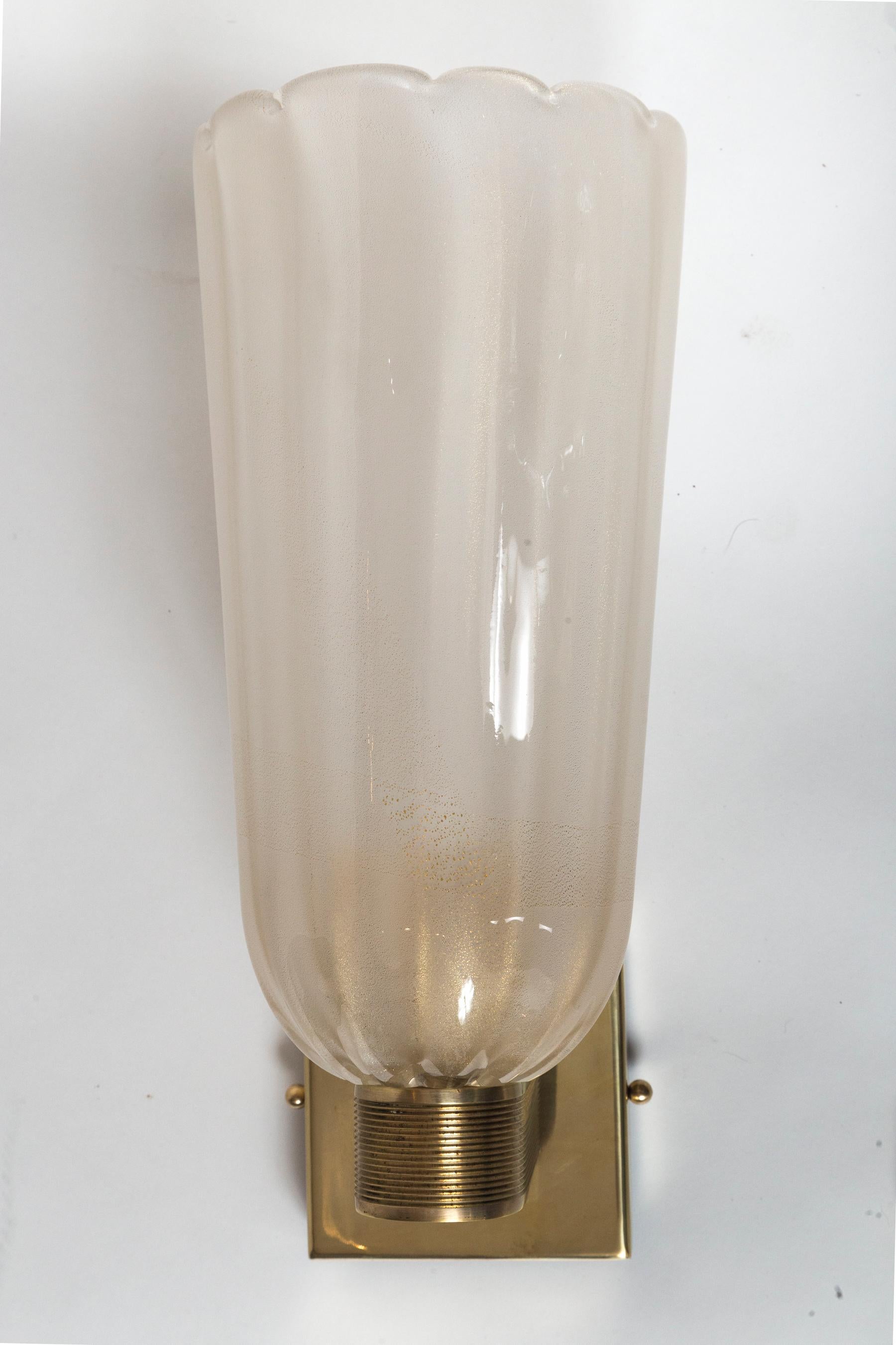 Art Deco Pair of Tall Murano Blown Gold Wall Lights, UL Certified For Sale