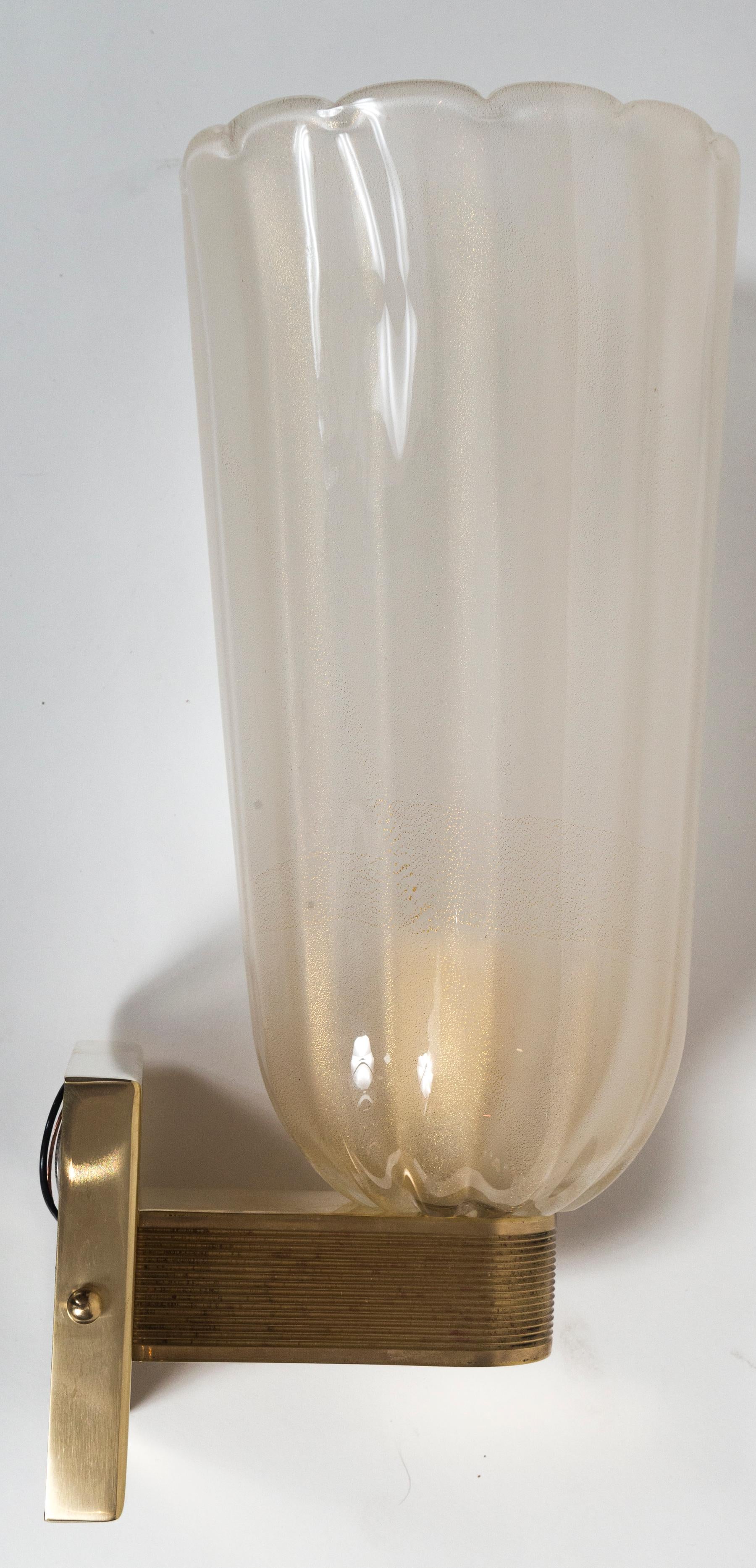 Contemporary Pair of Tall Murano Blown Gold Wall Lights, UL Certified For Sale