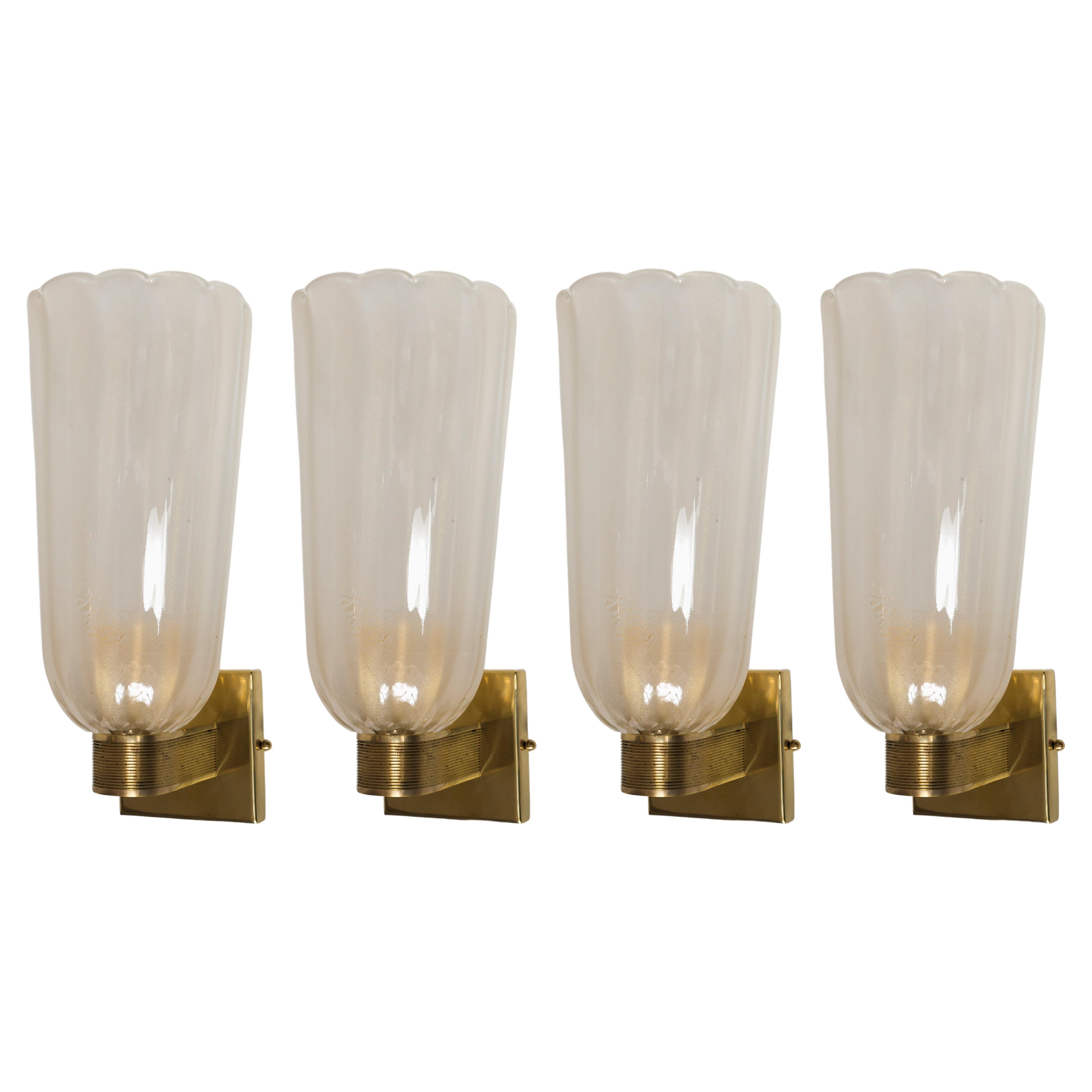 Pair of Tall Murano Blown Gold Wall Lights, UL Certified For Sale