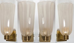 Pair of Tall Murano Gold Blown Scalloped Wall Lights
