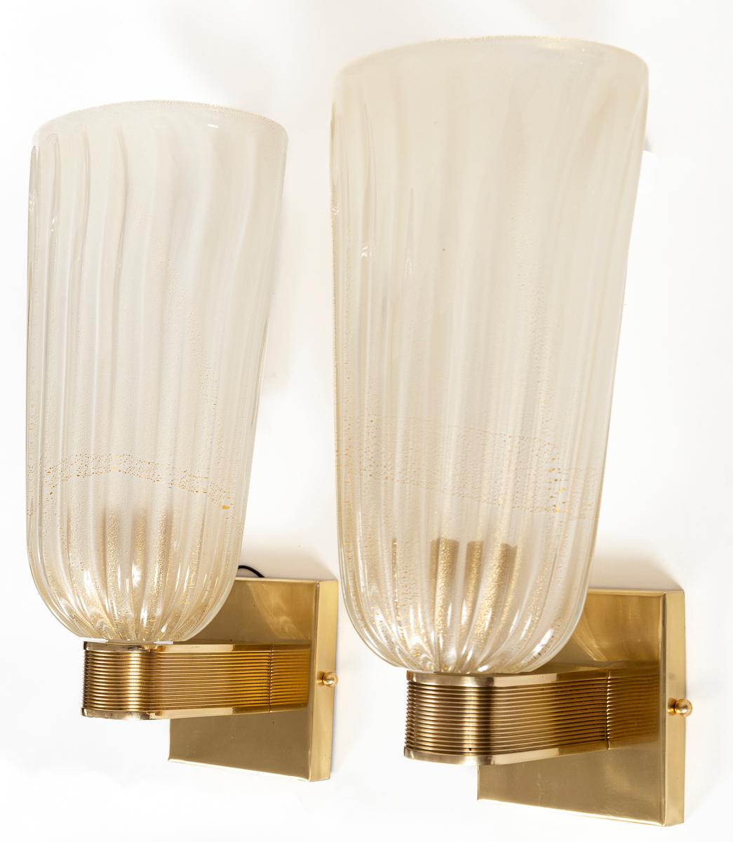 Art Deco Pair of Tall Murano Blown Gold Wall Lights, UL Certified