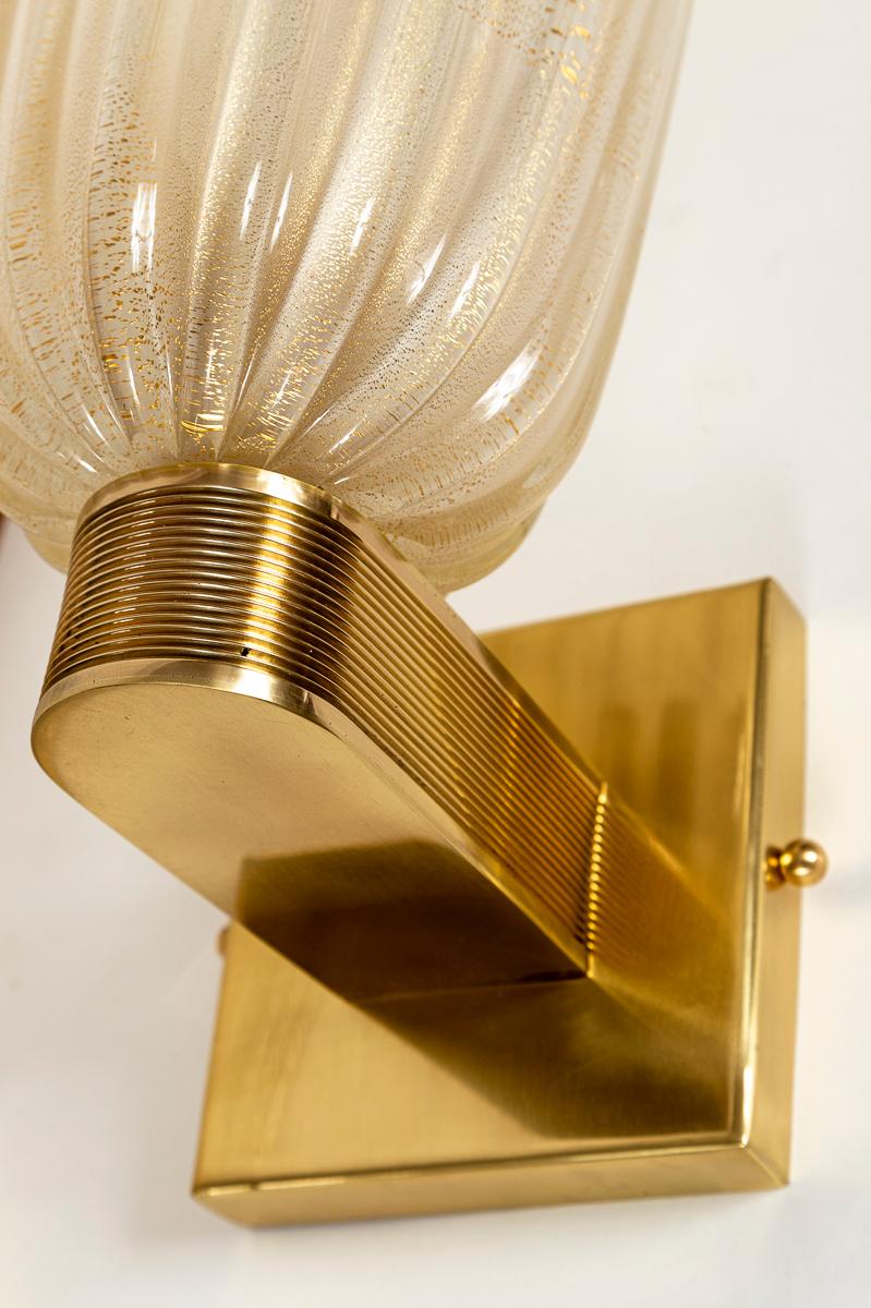 Contemporary Pair of Tall Murano Blown Gold Wall Lights, UL Certified