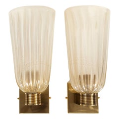 Pair of Tall Murano Blown Gold Wall Lights, UL Certified