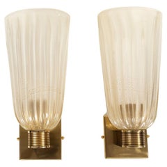 Pair of Tall Murano Blown Gold Wall Lights, UL Certified