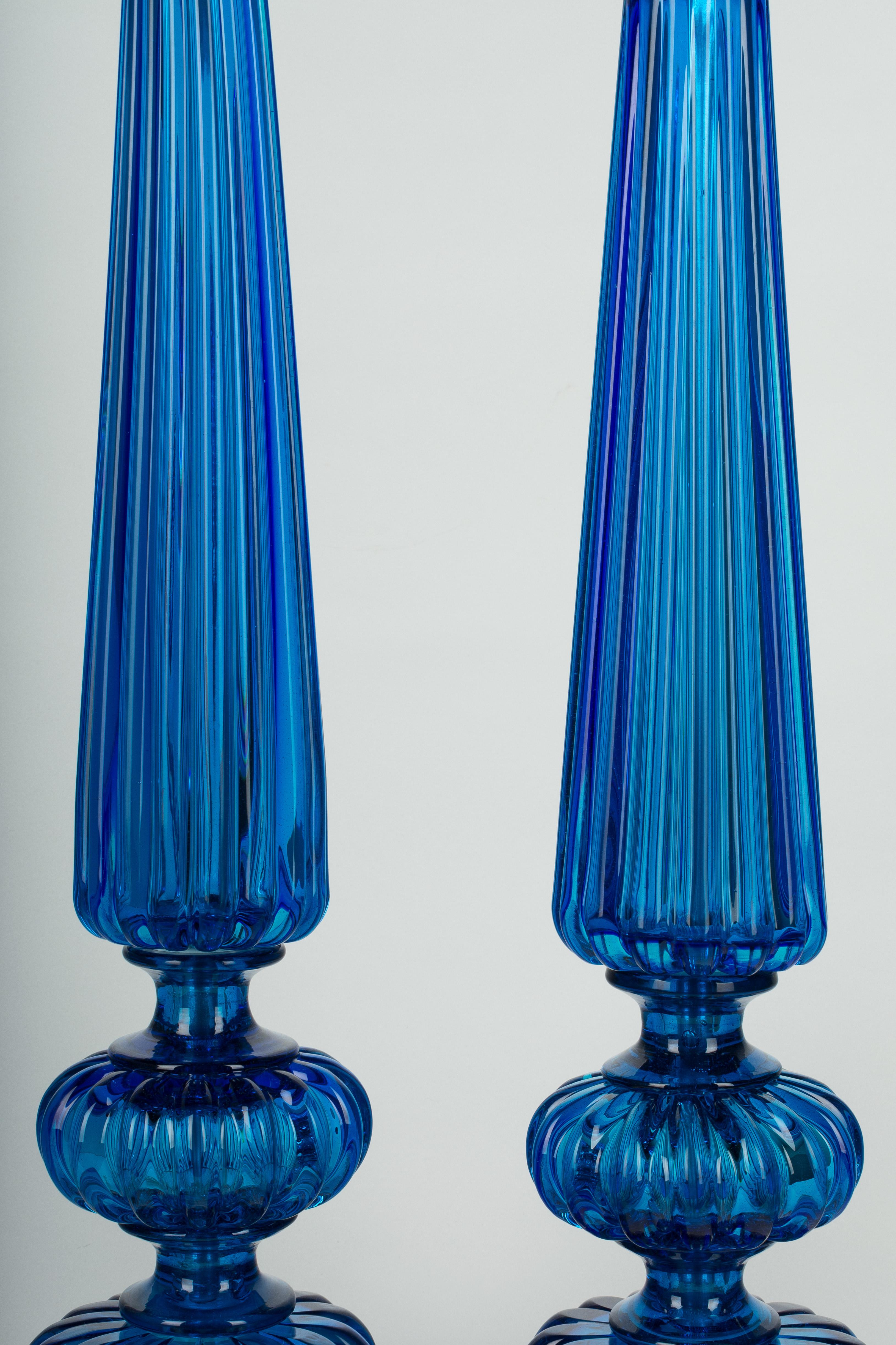 Mid-Century Modern Pair of Tall Murano Glass Lamps