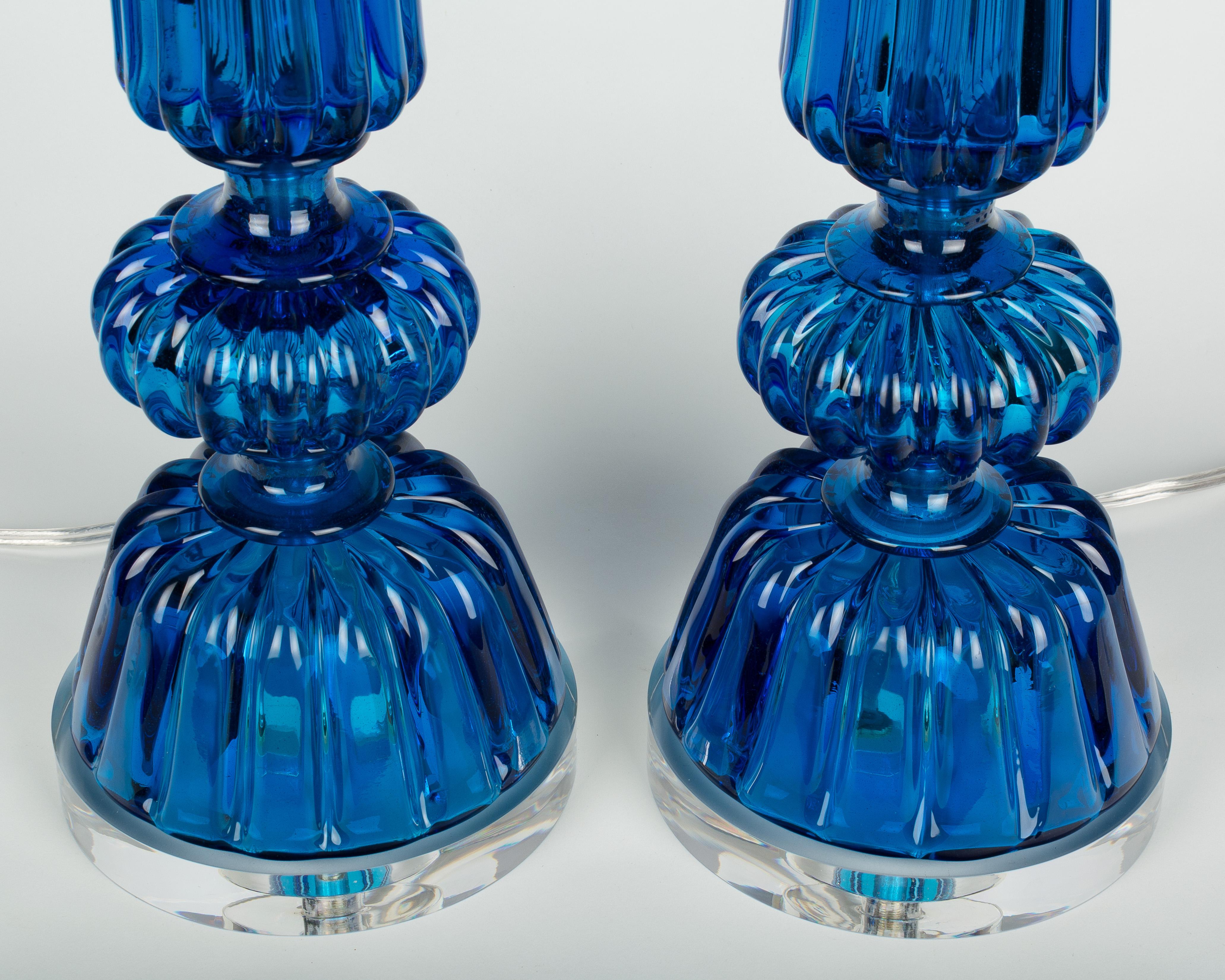 Italian Pair of Tall Murano Glass Lamps