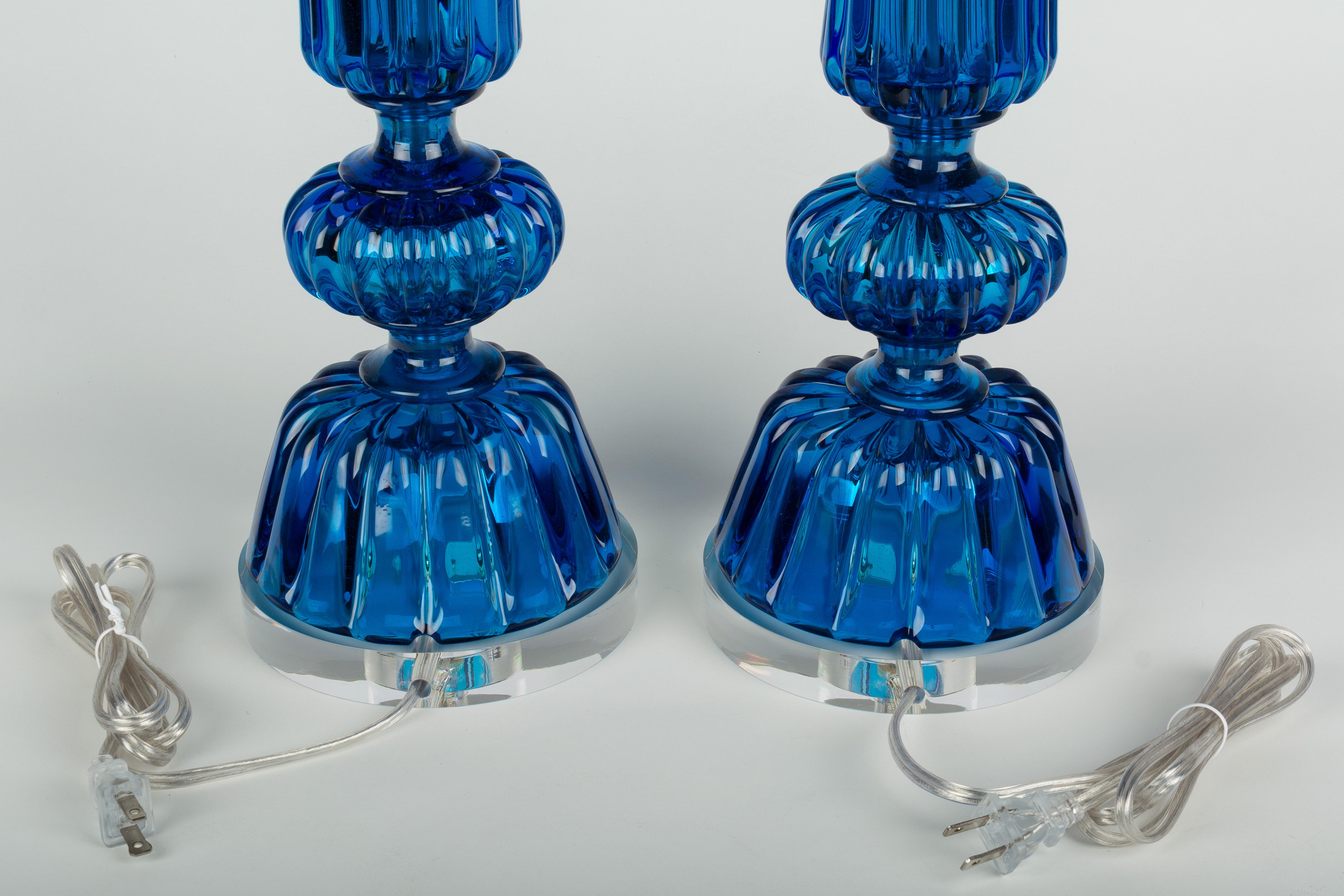 Hand-Crafted Pair of Tall Murano Glass Lamps