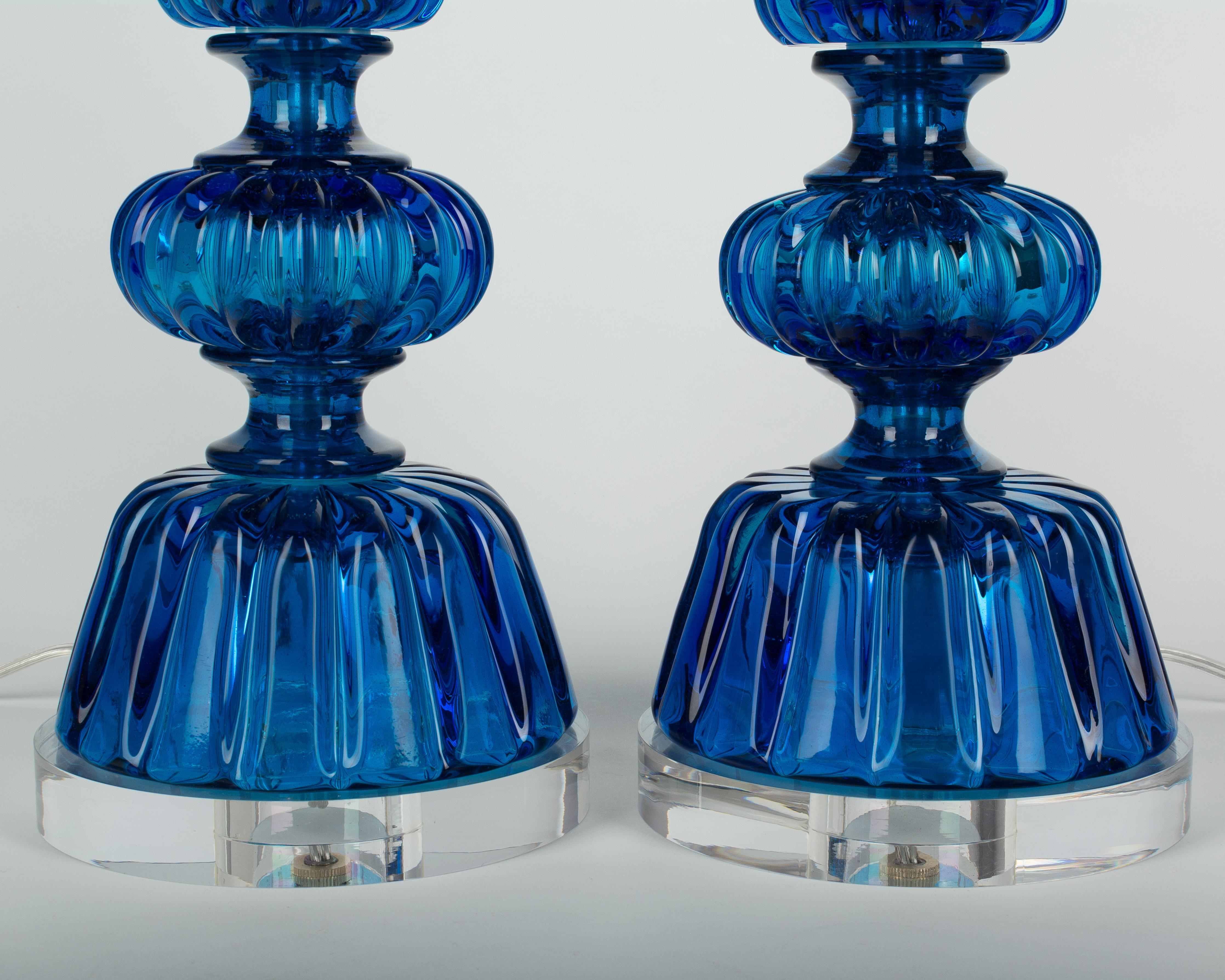 Pair of Tall Murano Glass Lamps In Good Condition In Winter Park, FL