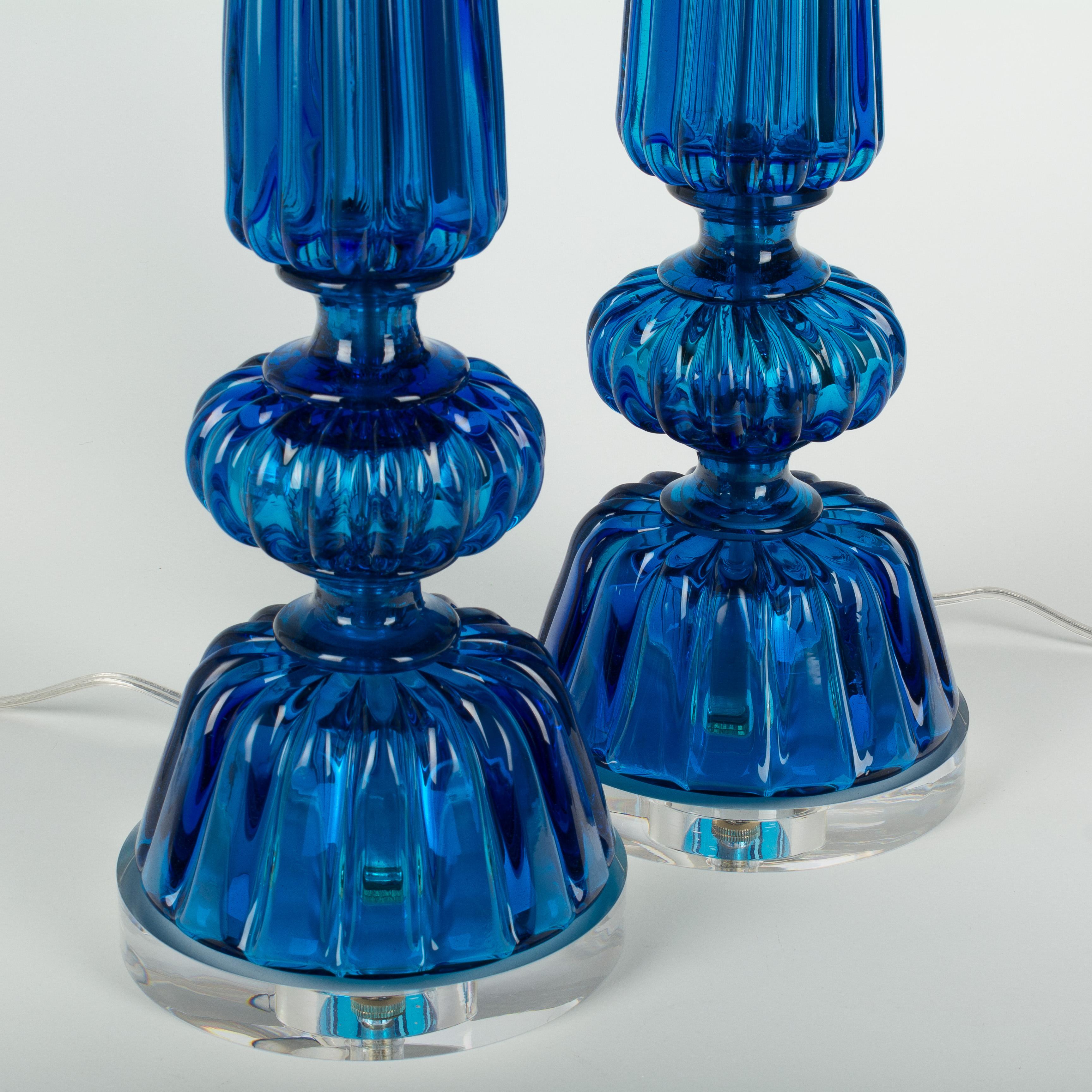 20th Century Pair of Tall Murano Glass Lamps