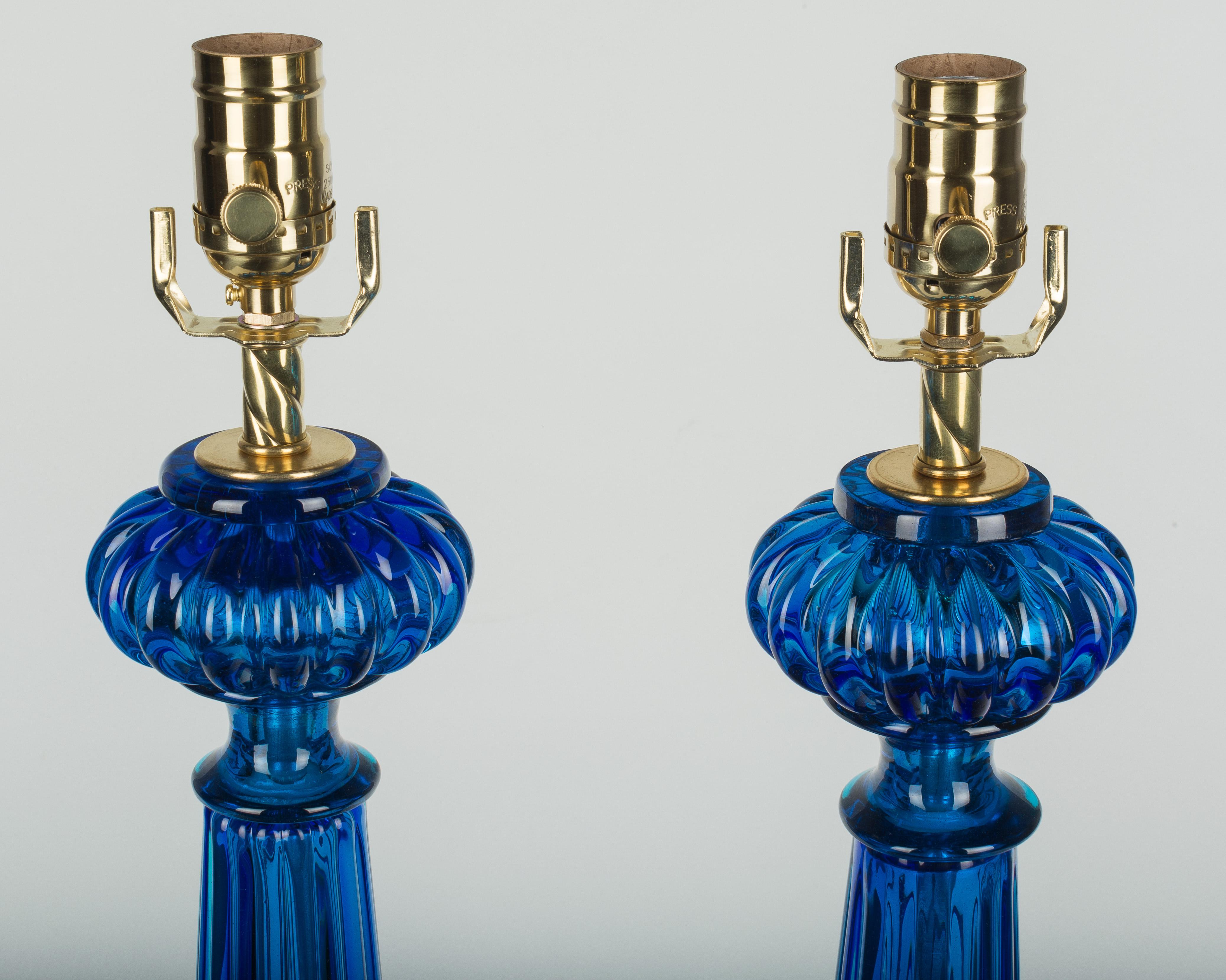 Lucite Pair of Tall Murano Glass Lamps