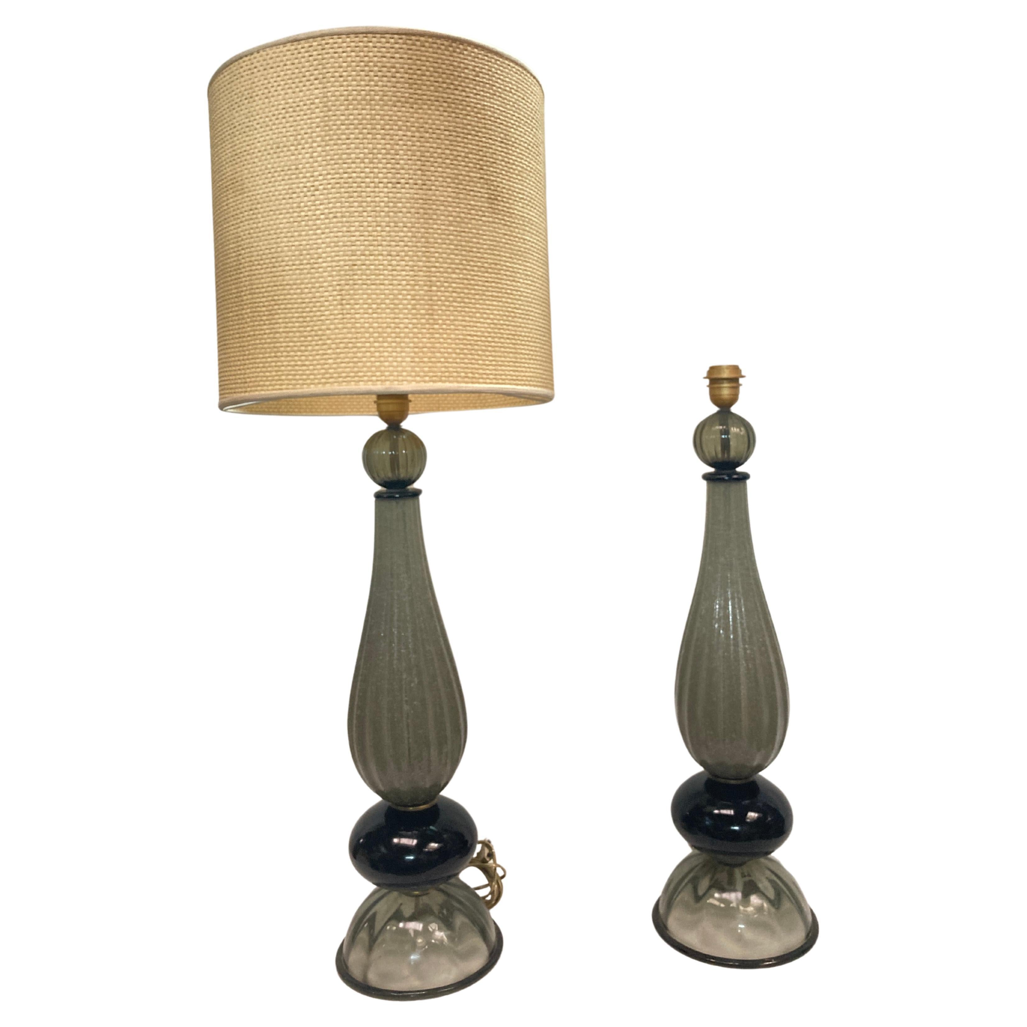 Pair of tall Murano glass lamps For Sale