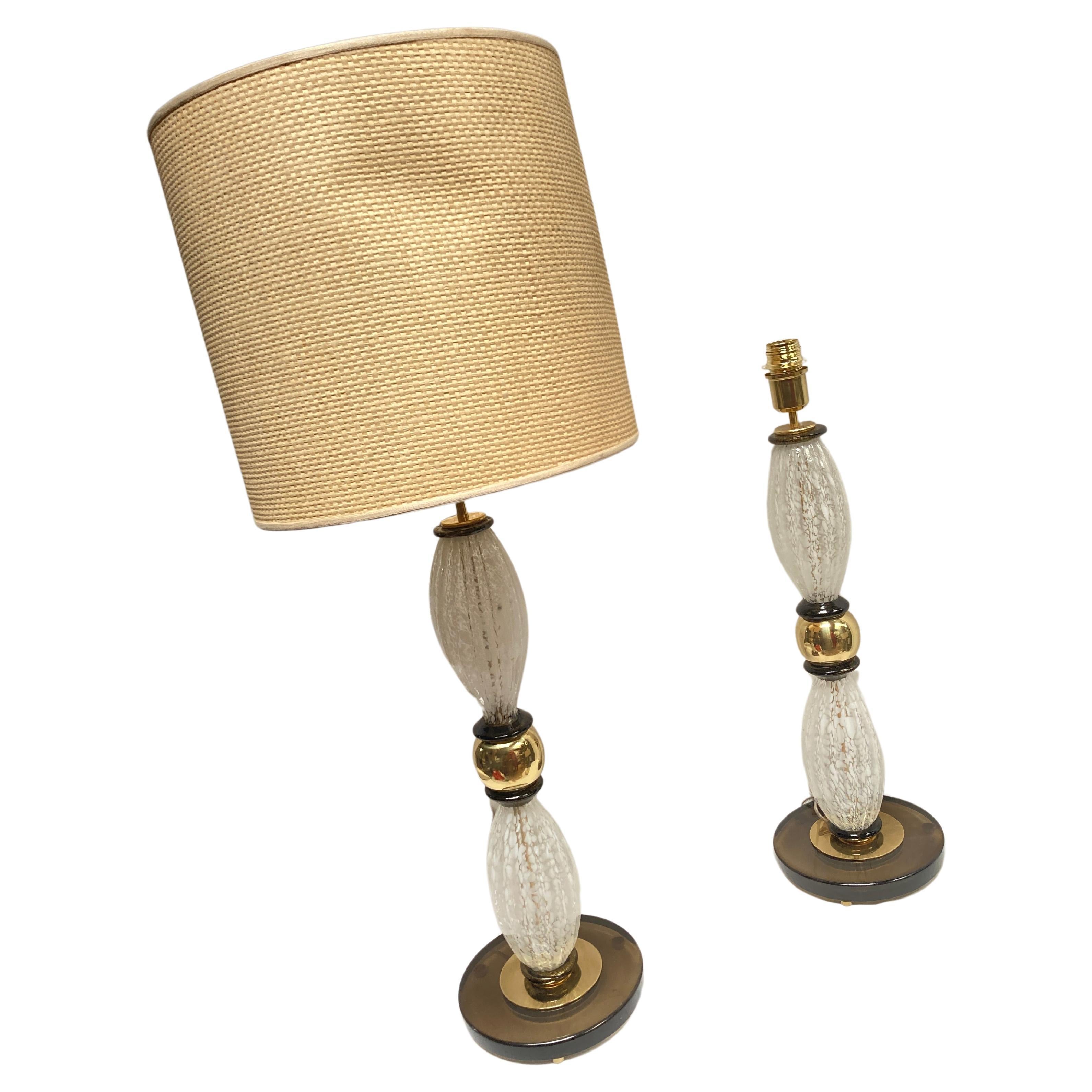 Pair of tall Murano glass lamps in the style of Veronèse