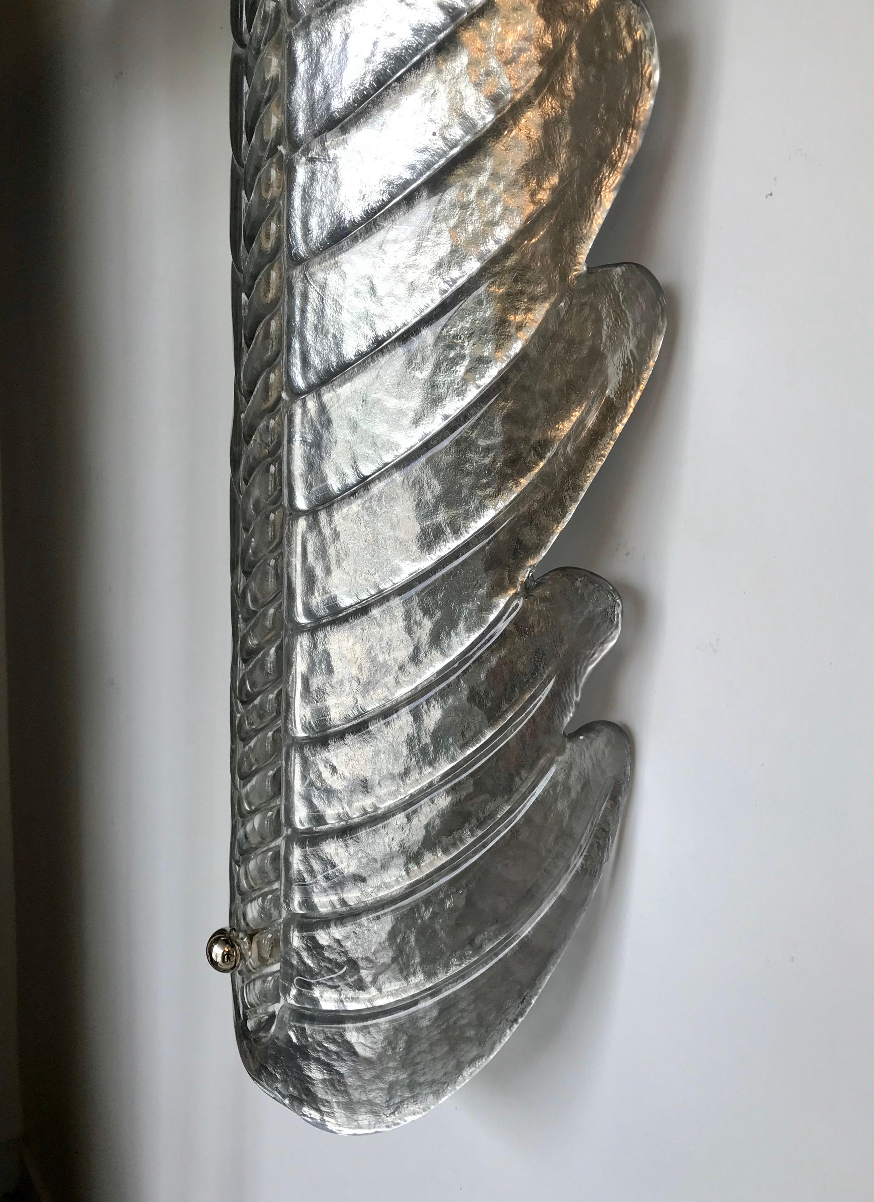 20th Century Pair of Tall Murano Glass Silver Leaf Sconces