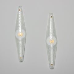 Pair of Tall Murano Glass Ventola Wall Sconces with Brass Hardware