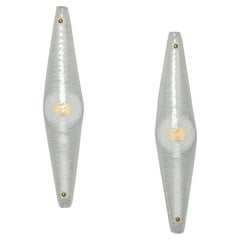 Pair of Tall Murano Glass Ventola Wall Sconces with Brass Hardware