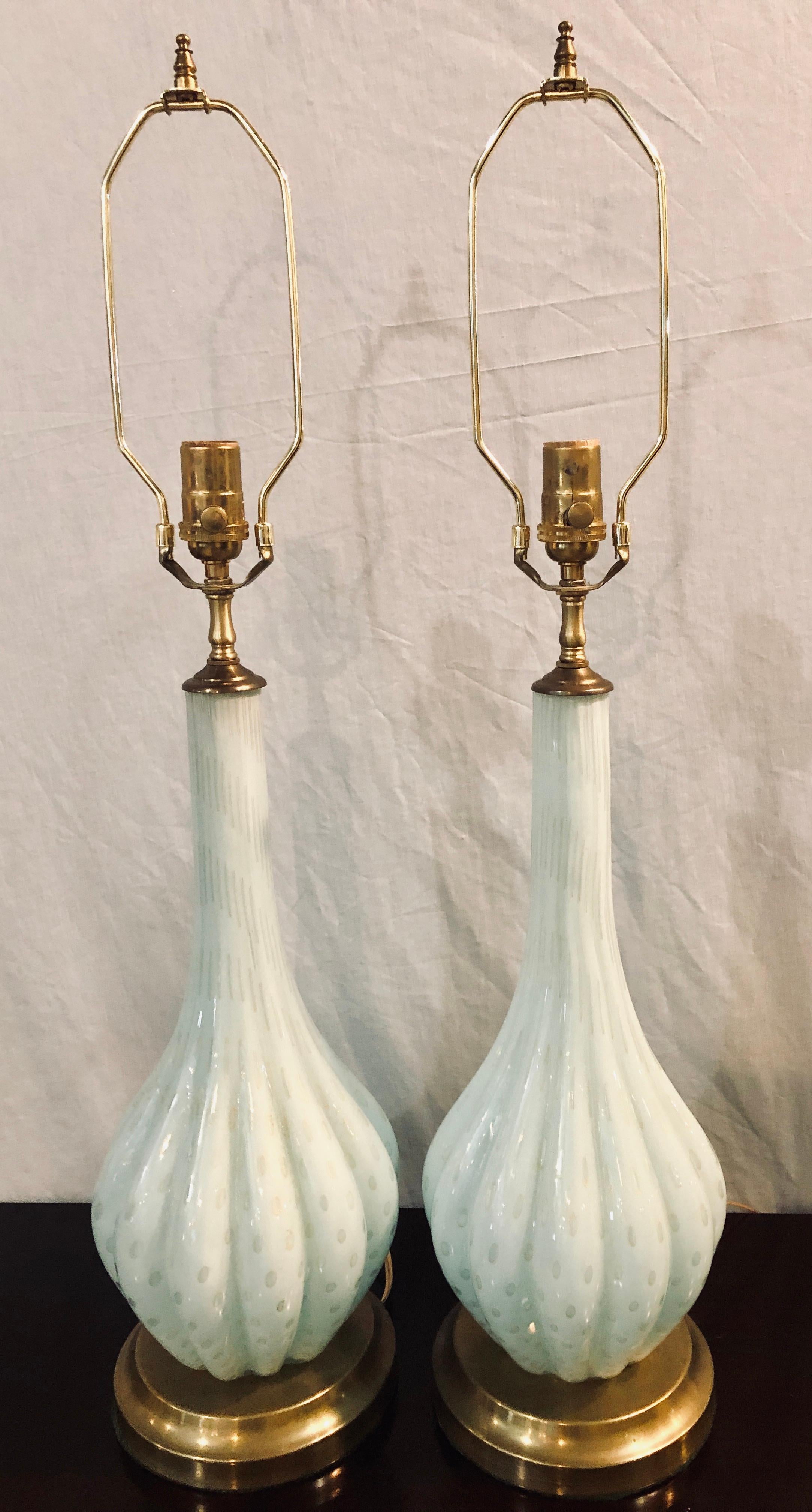 Italian Pair of Tall Murano Glass White Blue Color Tear Drop Design Table Lamps