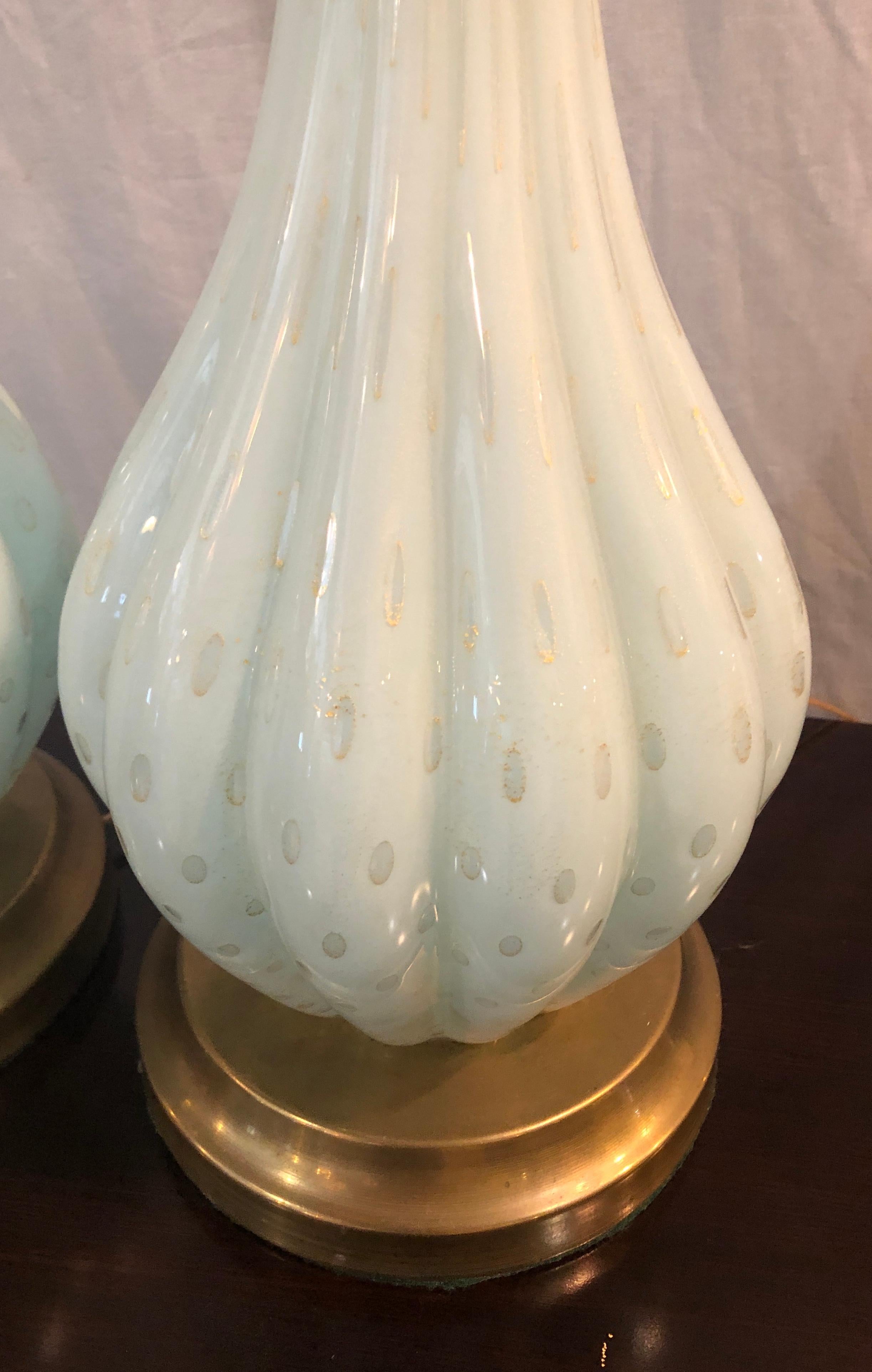 Pair of Tall Murano Glass White Blue Color Tear Drop Design Table Lamps 1