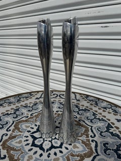Pair of tall Nambe Polished Aluminum Candleholders