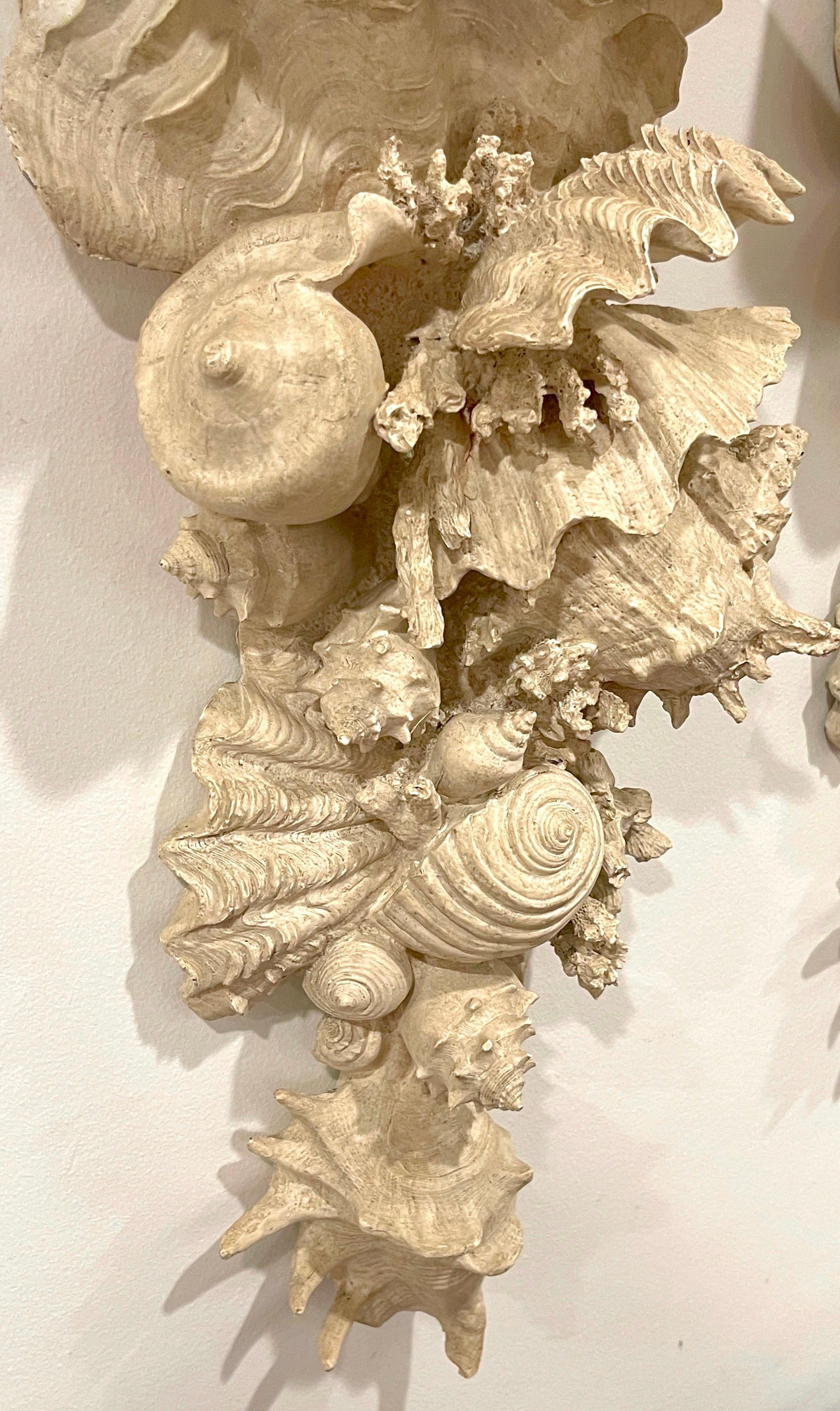 Pair of Tall 'Narragansett' Shell & Coral Motif Wall Brackets  In Good Condition For Sale In West Palm Beach, FL