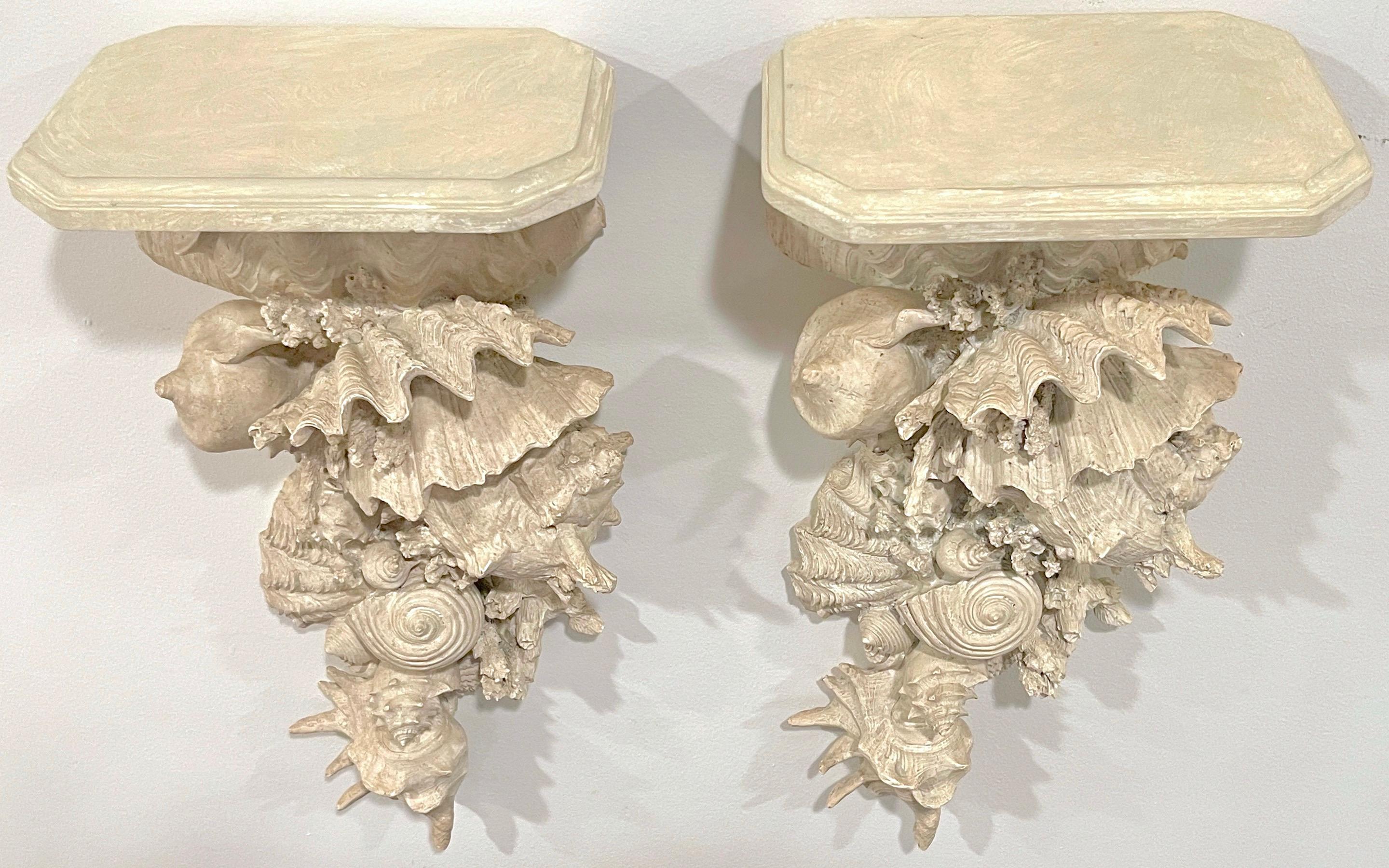Pair of Tall 'Narragansett' Shell & Coral Motif Wall Brackets  For Sale 1