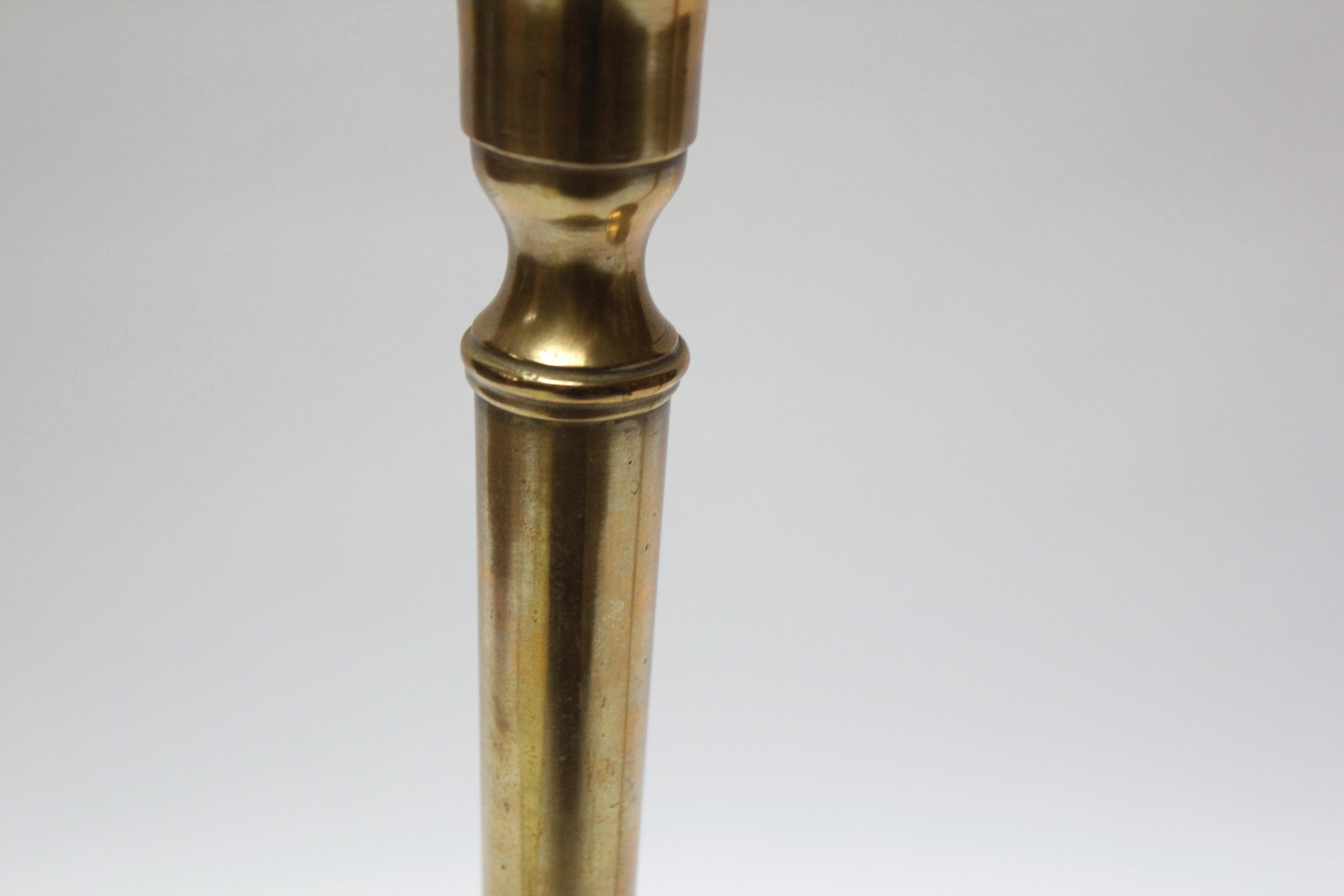 Pair of Tall Nashua Brass Art & Crafts Turned Brass Candlesticks 5