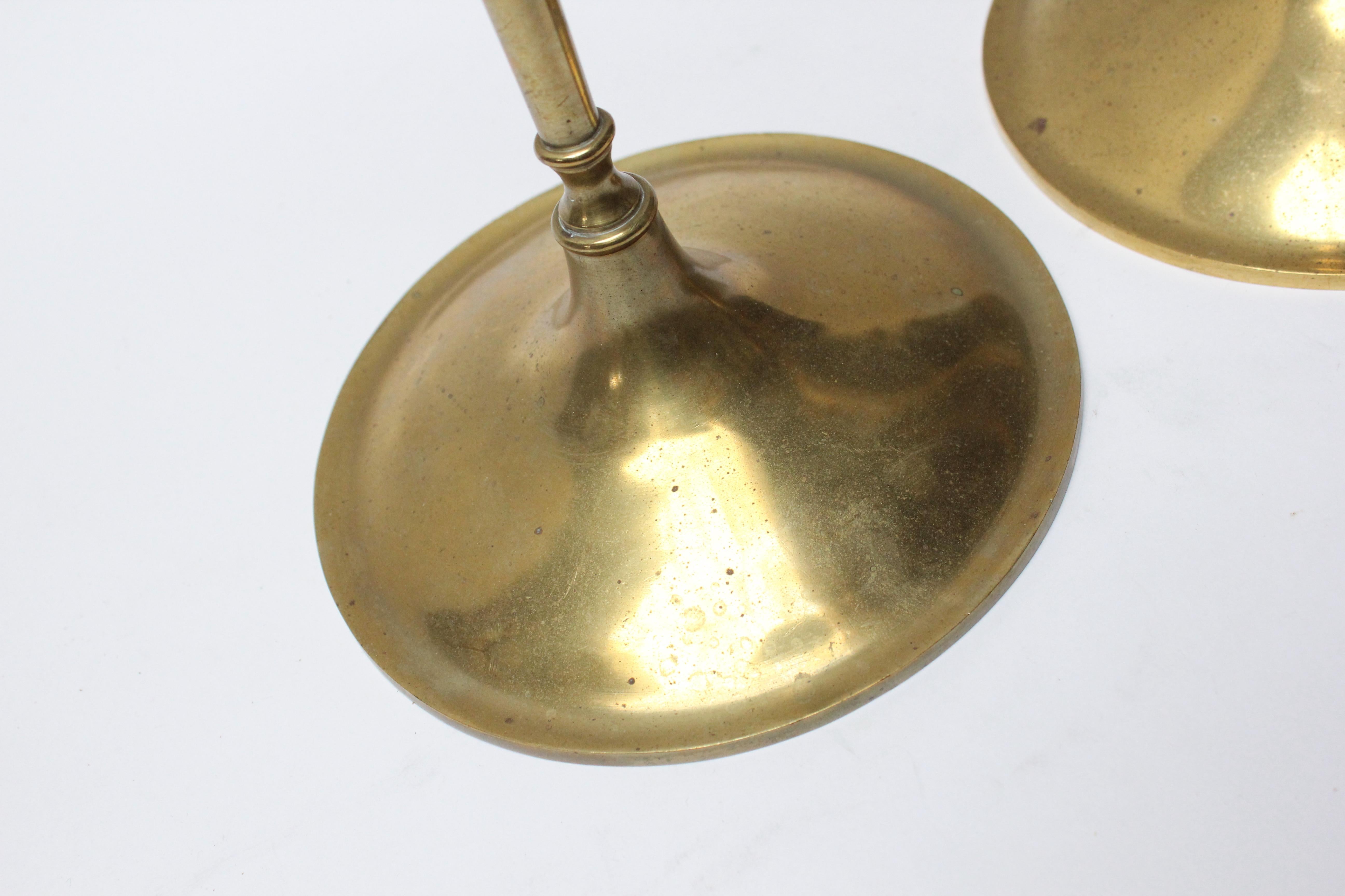 American Pair of Tall Nashua Brass Art & Crafts Turned Brass Candlesticks