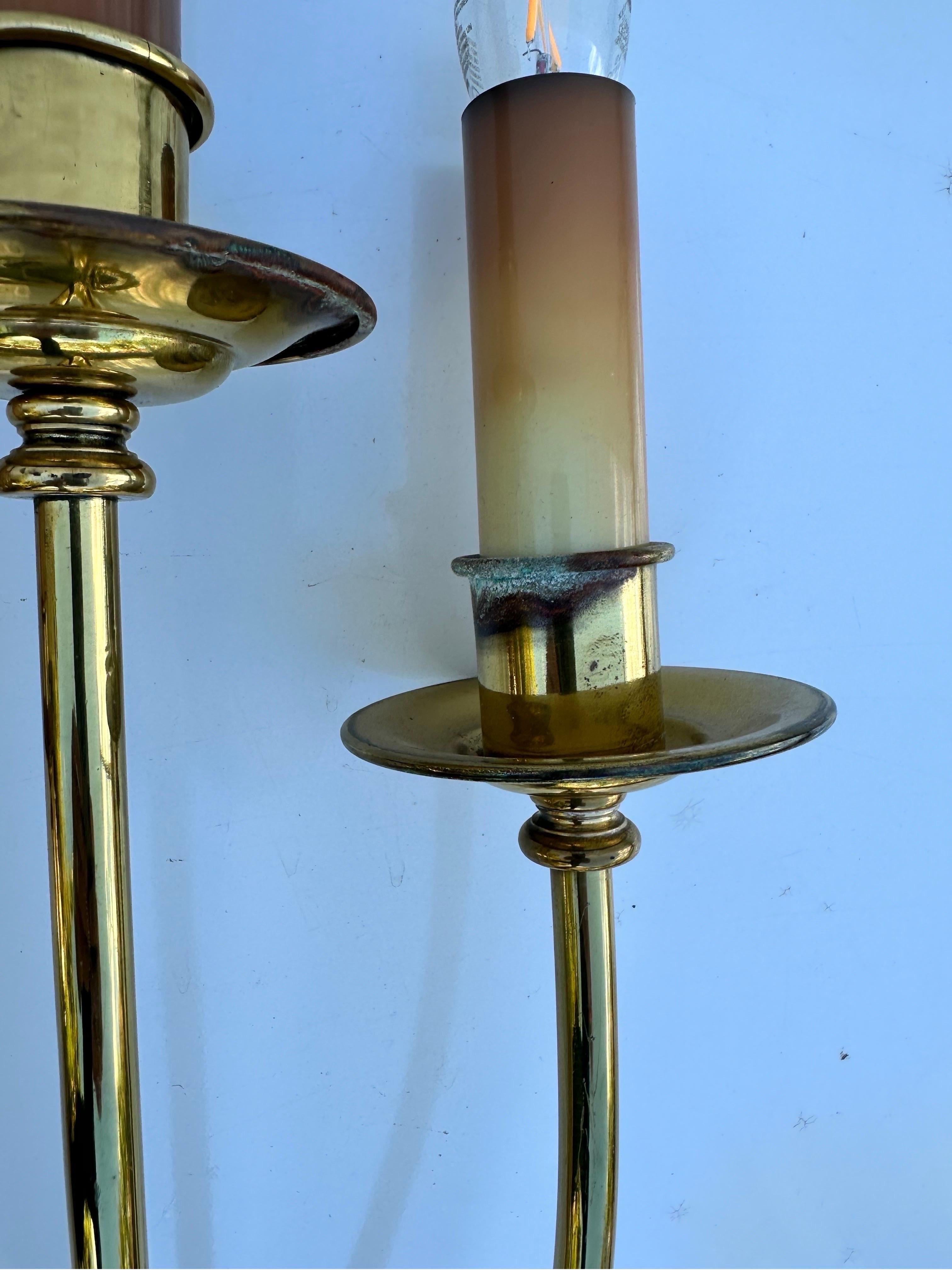 Late 20th Century Pair of tall Neoclassical Brass Sconces For Sale
