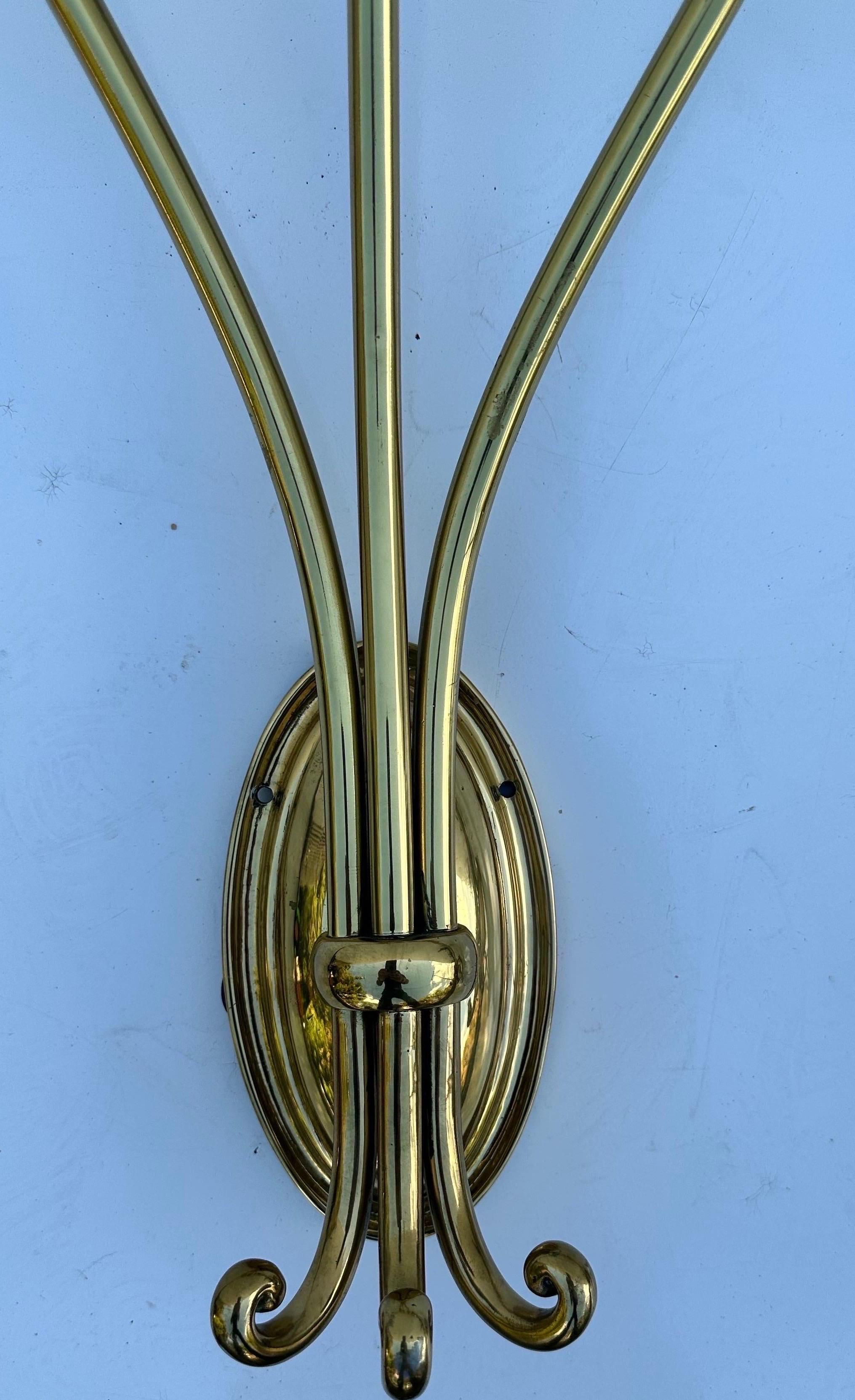 Pair of tall Neoclassical Brass Sconces For Sale 1