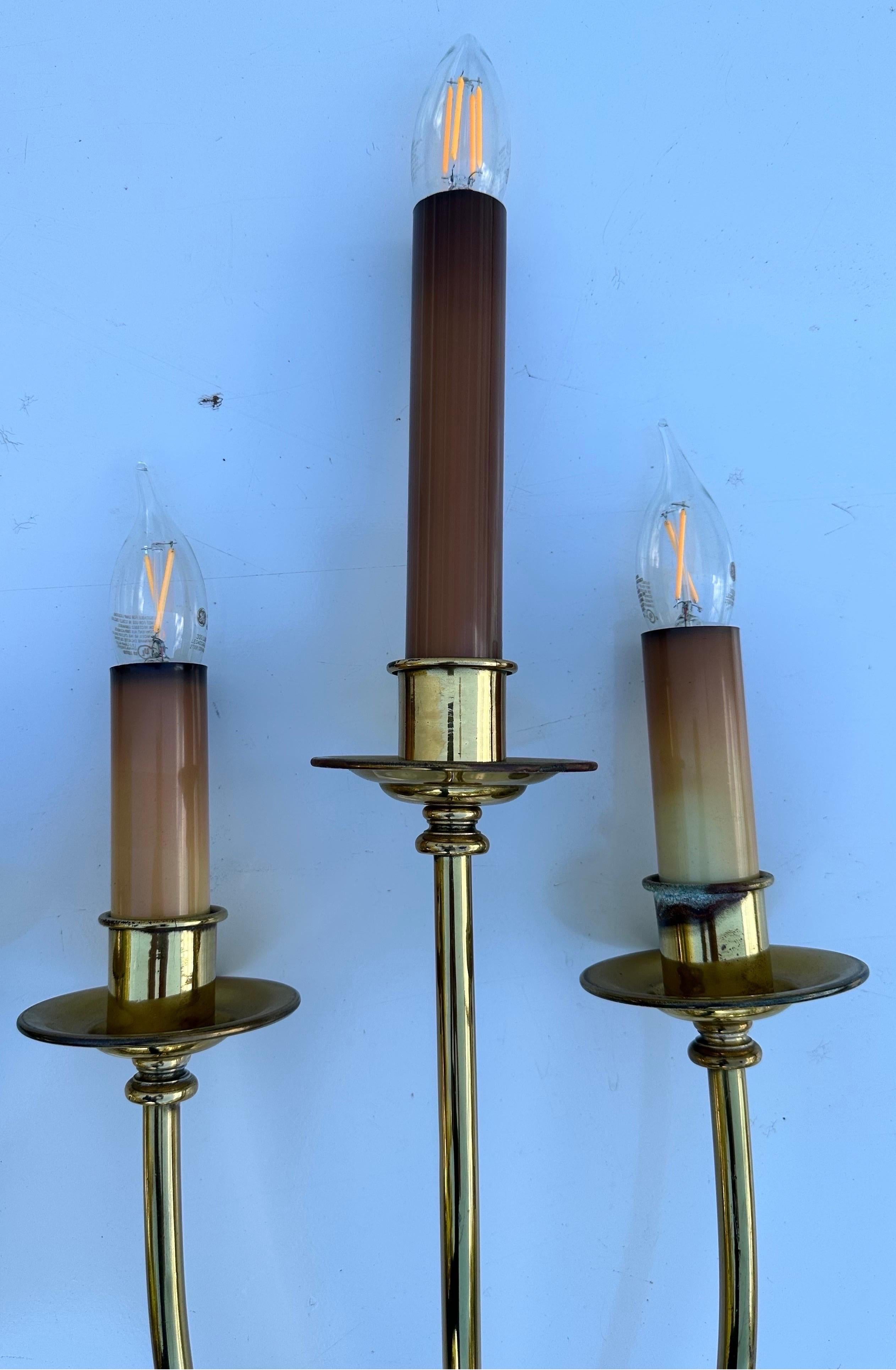 Pair of tall Neoclassical Brass Sconces For Sale 2
