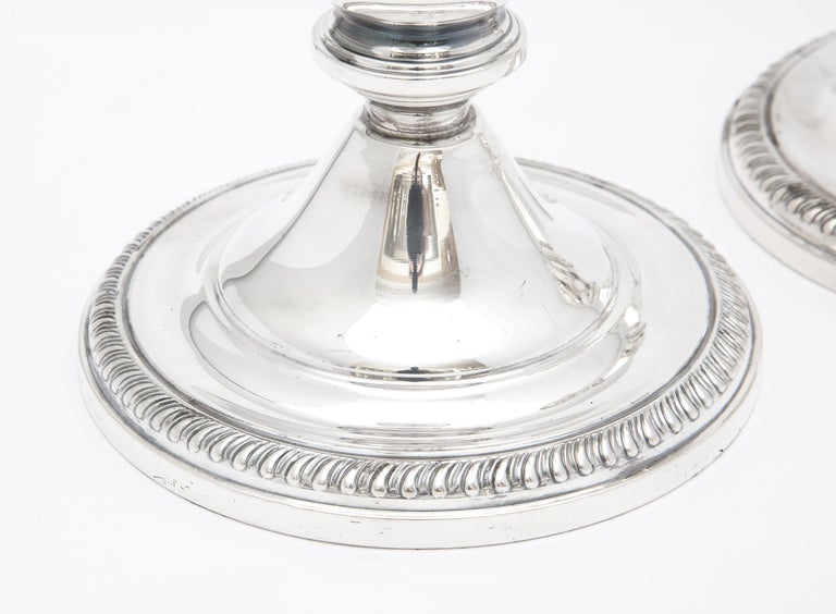 Mid-20th Century Pair of Tall Neoclassical-Style Sterling Silver Candlesticks For Sale