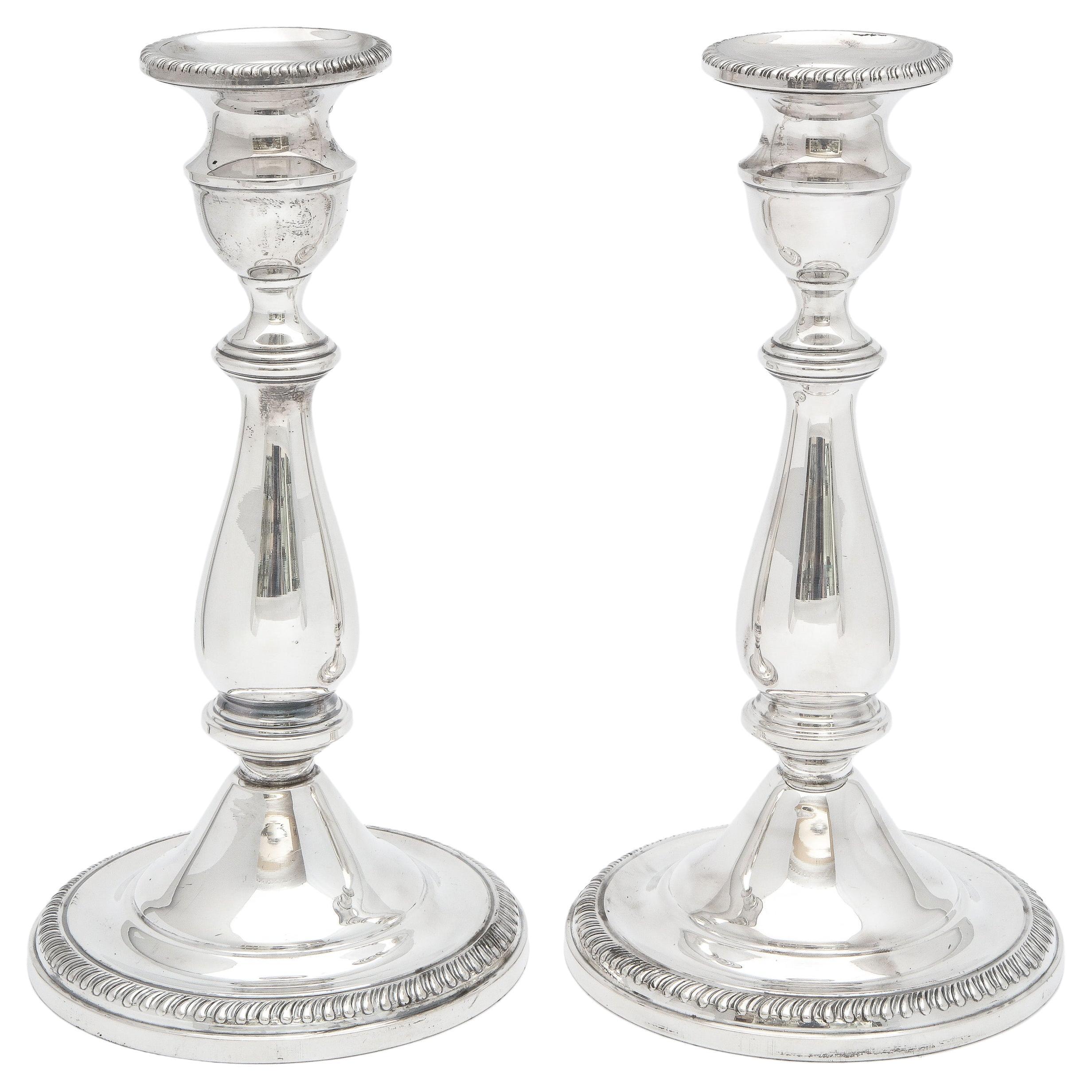 Pair of Tall Neoclassical-Style Sterling Silver Candlesticks