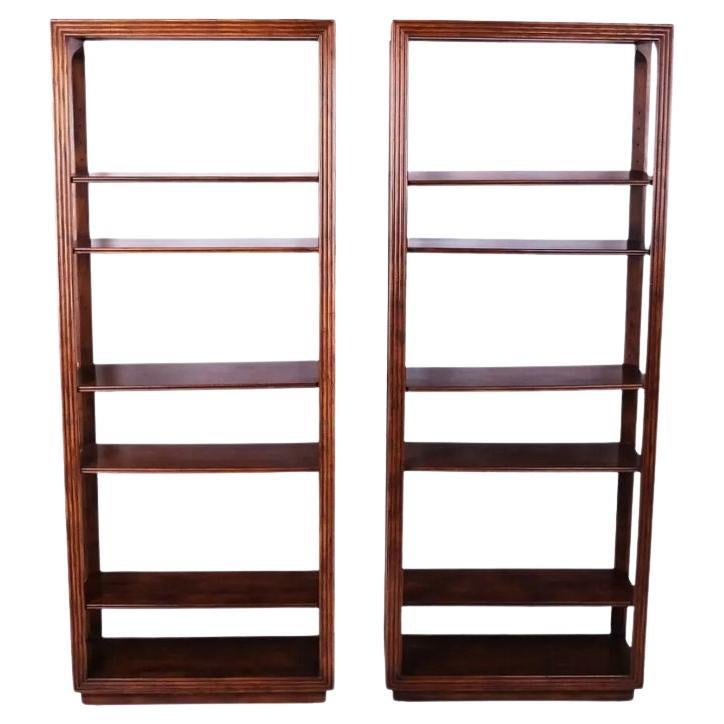 Pair of Tall Oak Reeded Frame Etageres For Sale