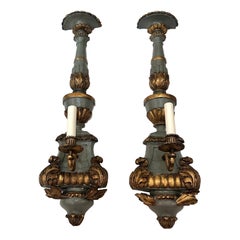 Pair of Tall Painted Wood Venetian Sconces