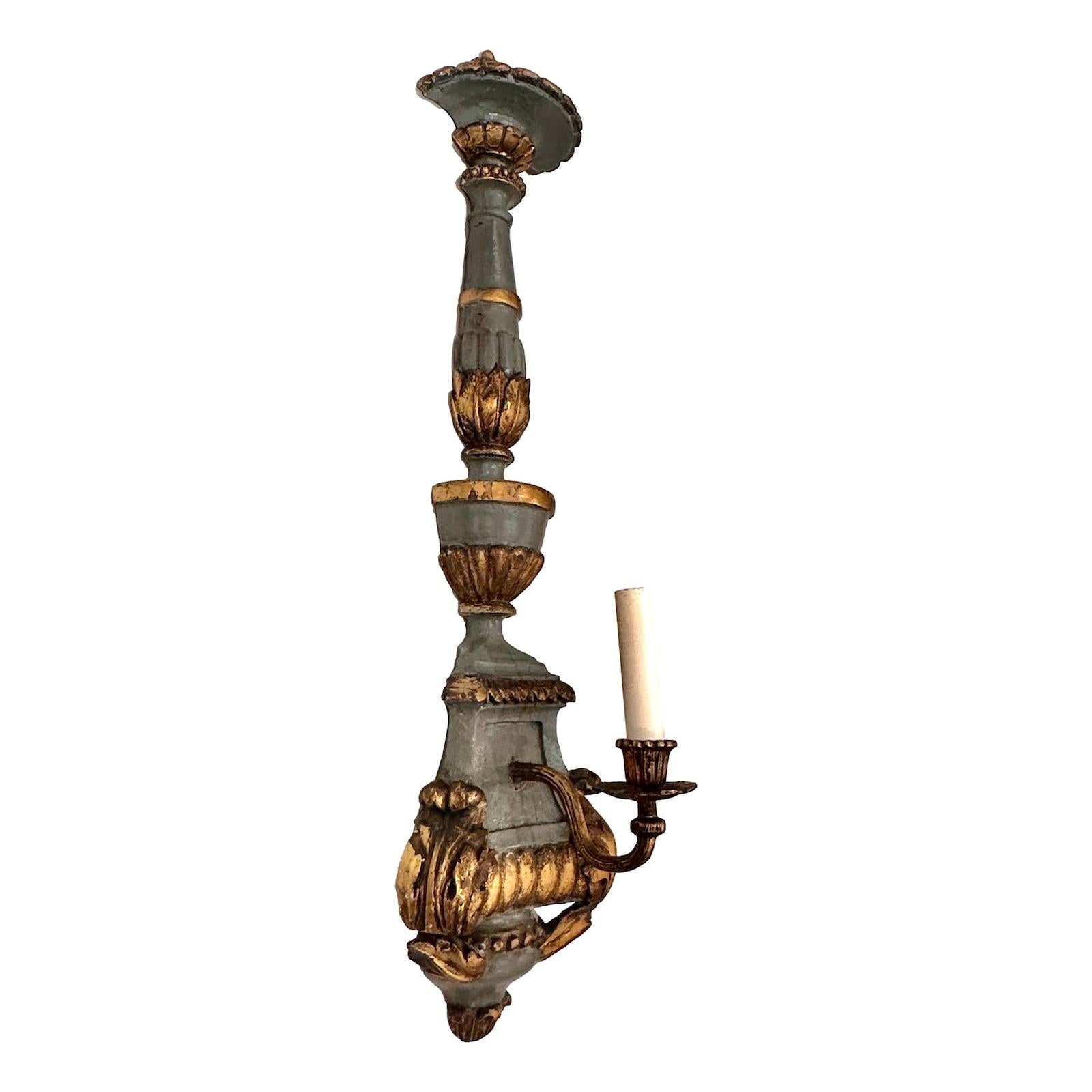 Pair of Tall Painted Wood Venetian Sconces For Sale 2