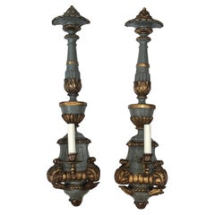 Antique Pair of Tall Painted Wood Venetian Sconces