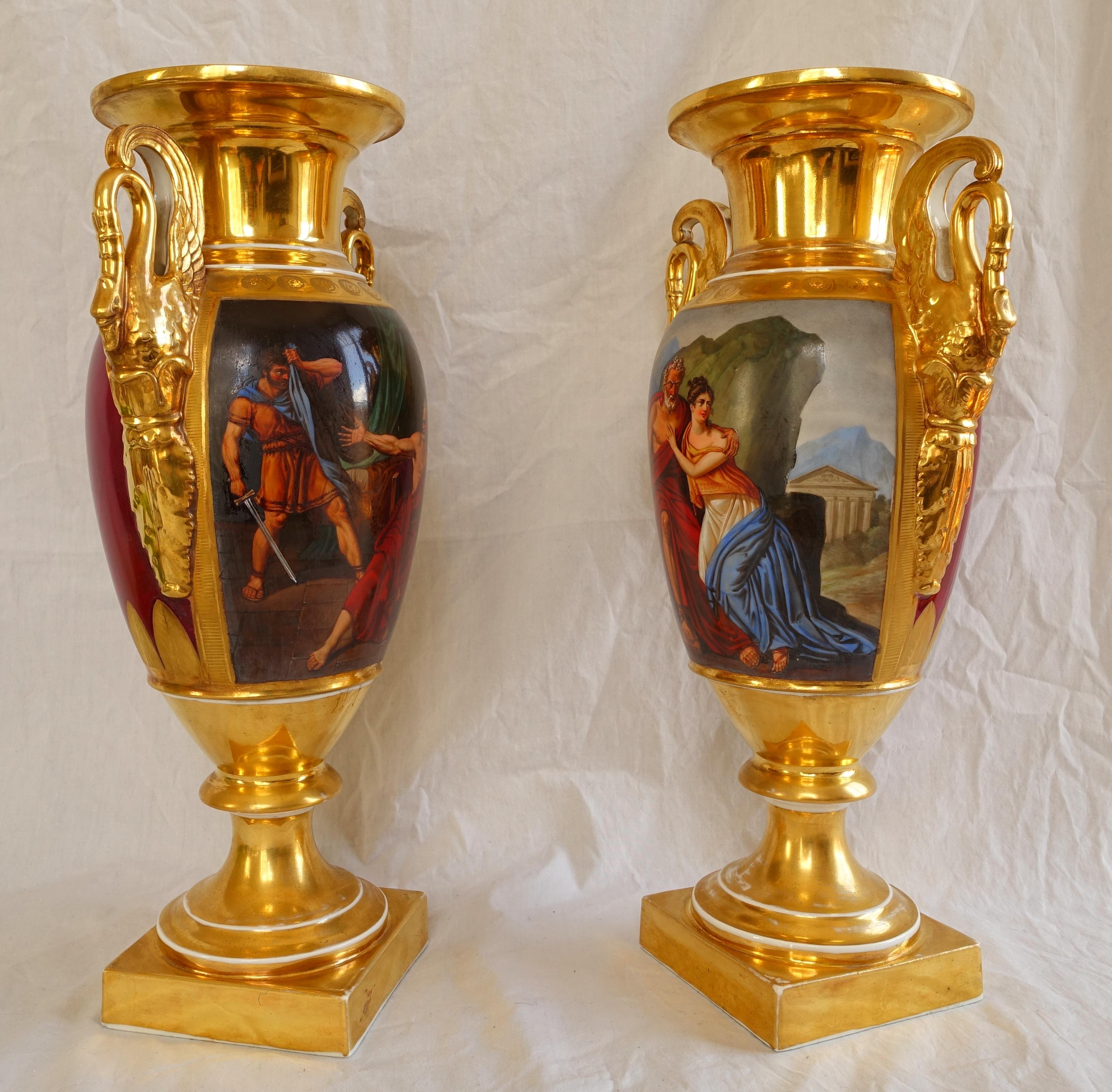 Gilt Empire Paris porcelain tall vases in the taste of Darte circa 1810 - 16
