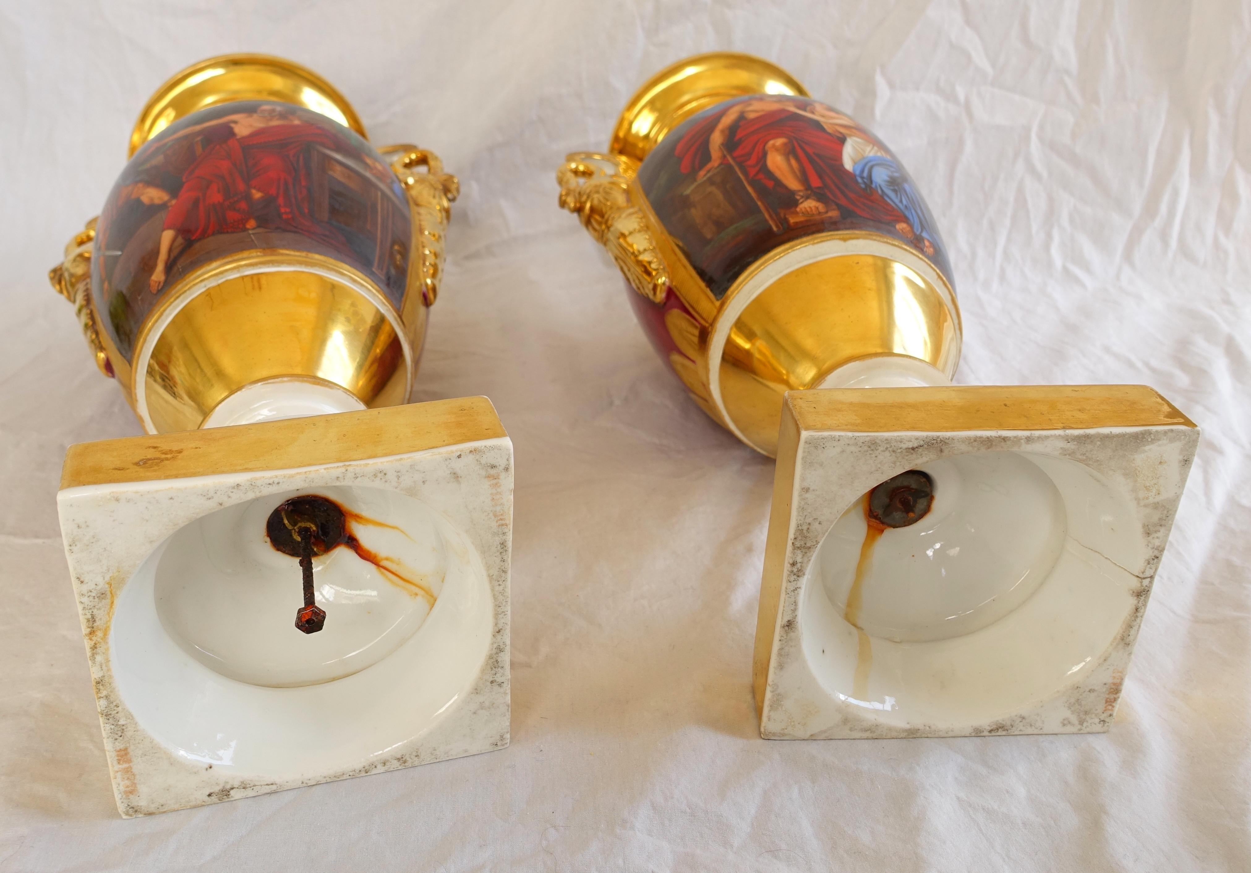 Porcelain Empire Paris porcelain tall vases in the taste of Darte circa 1810 - 16