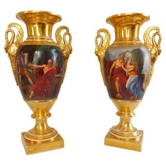 Empire Paris porcelain tall vases in the taste of Darte circa 1810 - 16"