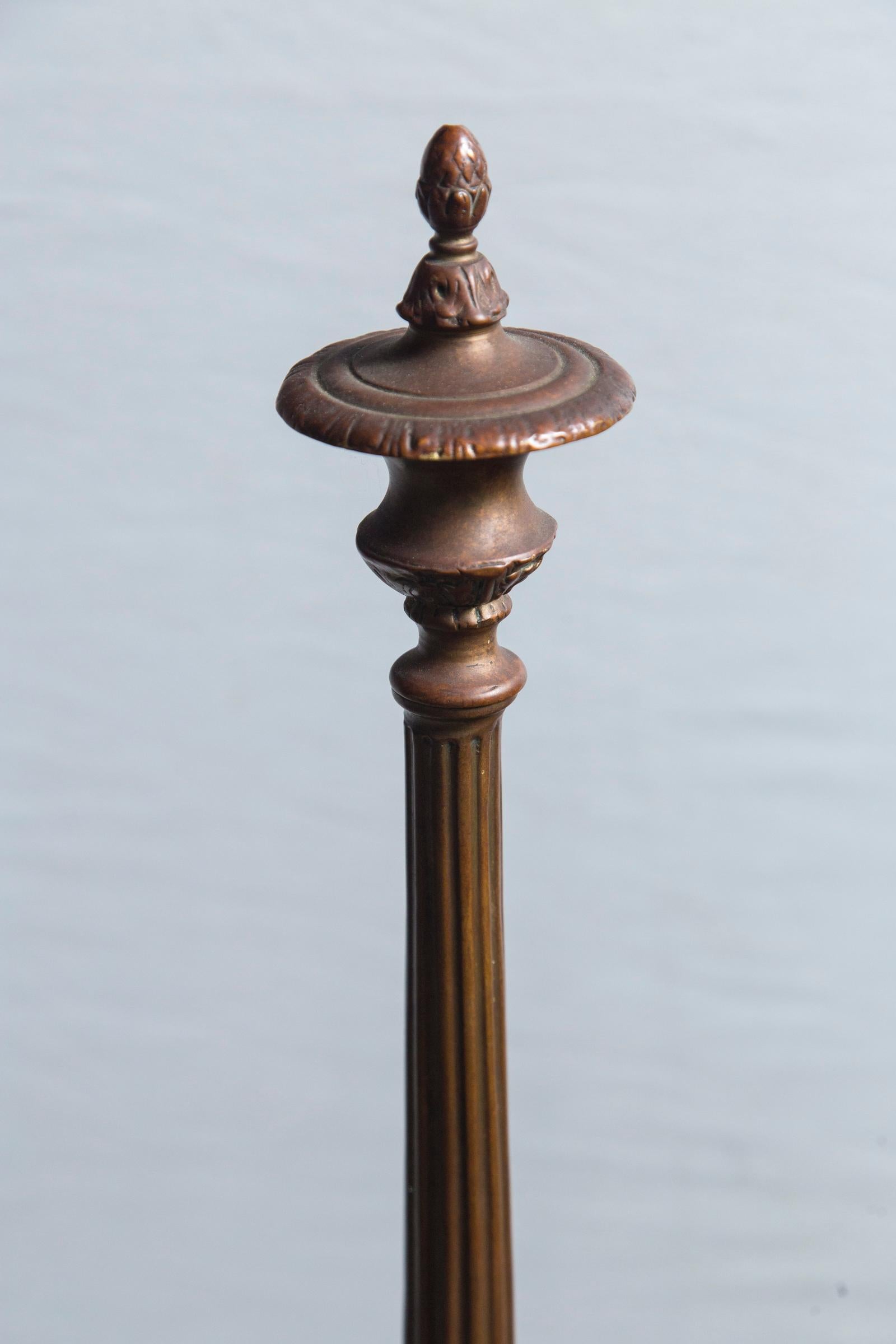 Pair of Tall Patinated Bronze Andirons In Good Condition For Sale In Woodbury, CT