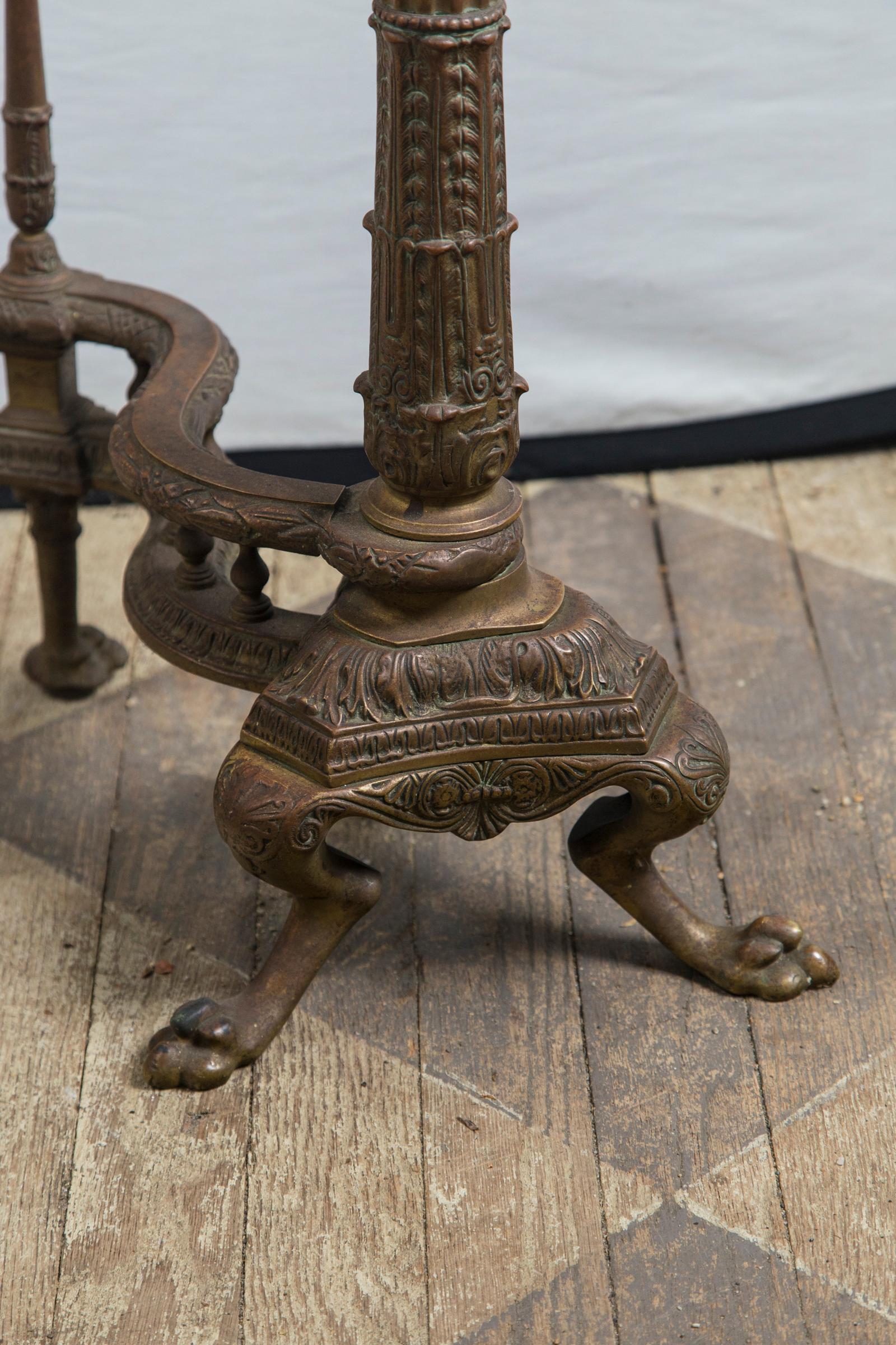 Pair of Tall Patinated Bronze Andirons For Sale 3
