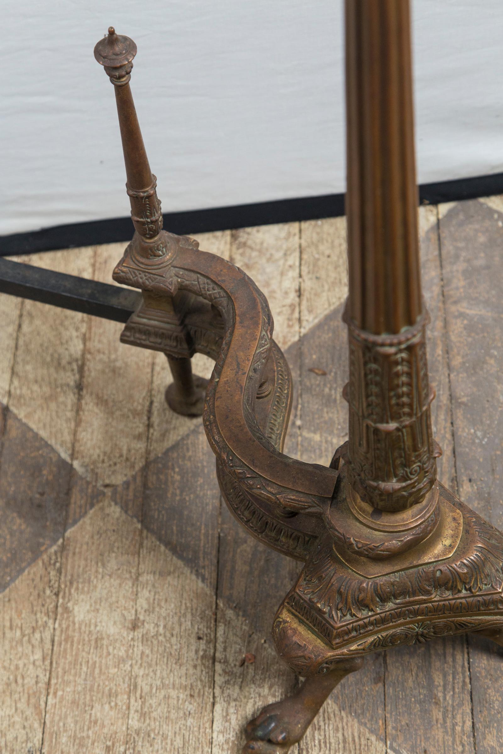Pair of Tall Patinated Bronze Andirons For Sale 4