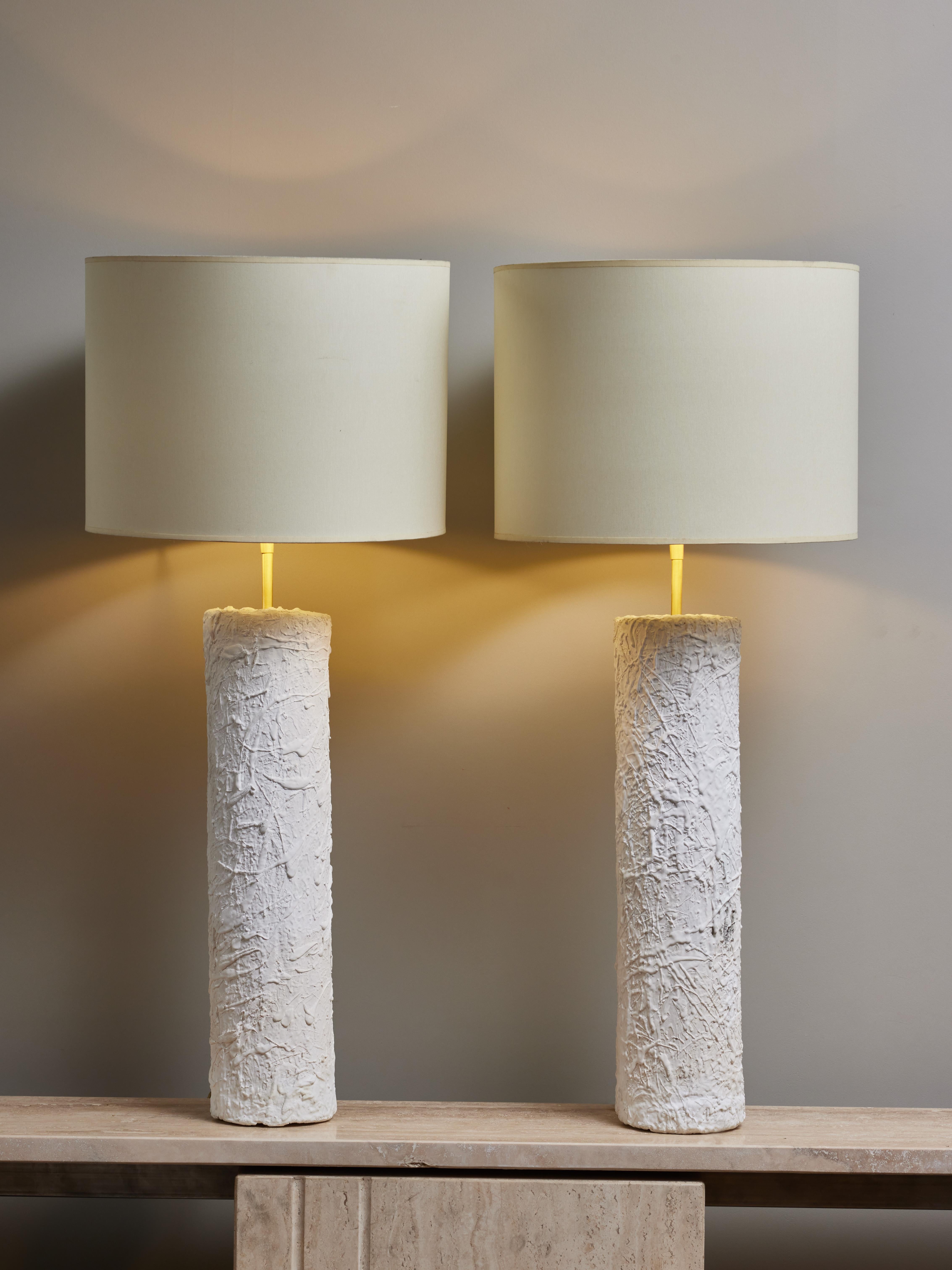 Modern Pair of Tall Plaster Table Lamps For Sale