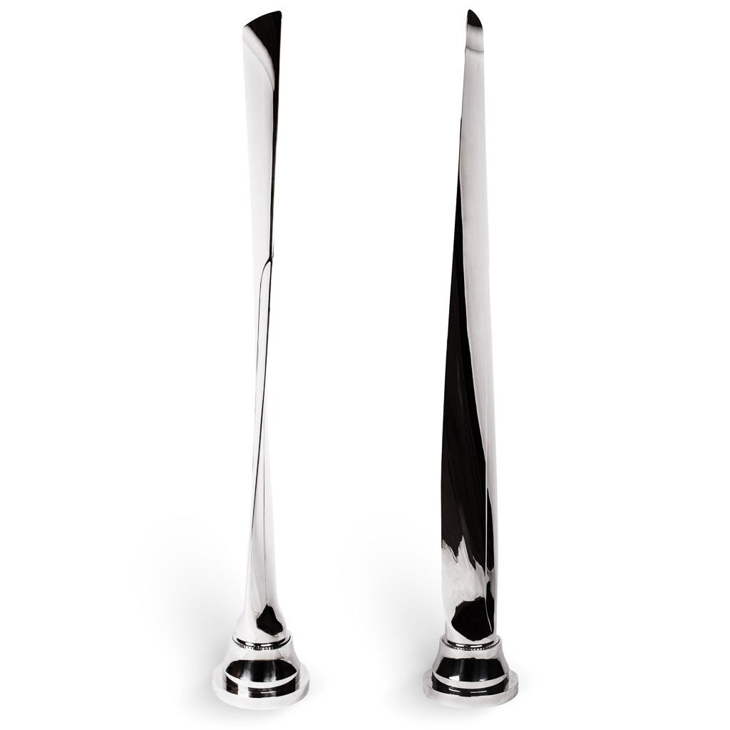 A stunning pair of Airplane propeller blades, each highly polished to mirror effect, very decorative as modernist sculptures, for display or collection use only.

The manufacturer of the propellers is Dowty Rotol, a British engineering company