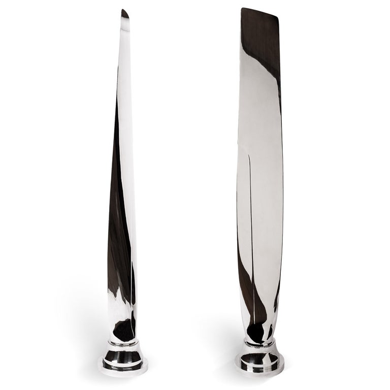Great Britain (UK) Pair of Tall, Polished Airplane Propeller Blade Sculptures For Sale