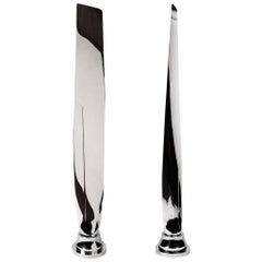 Used Pair of Tall, Polished Airplane Propeller Blade Sculptures