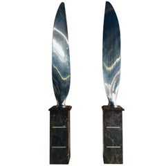 Pair of Tall Polished Chrome Airplane Propeller Blades Sculptures
