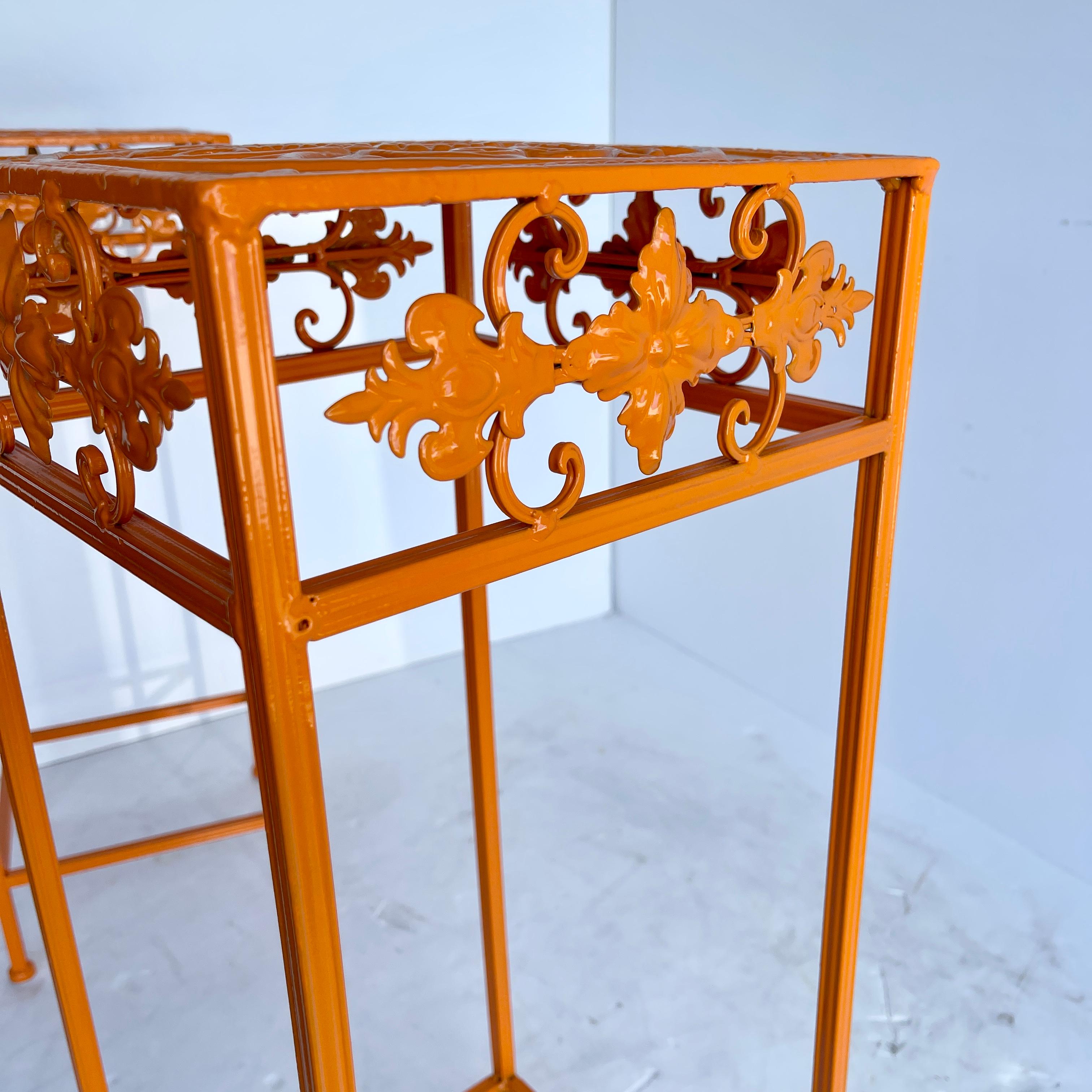 Pair of Plant Stands, Powder-Coated Orange 4