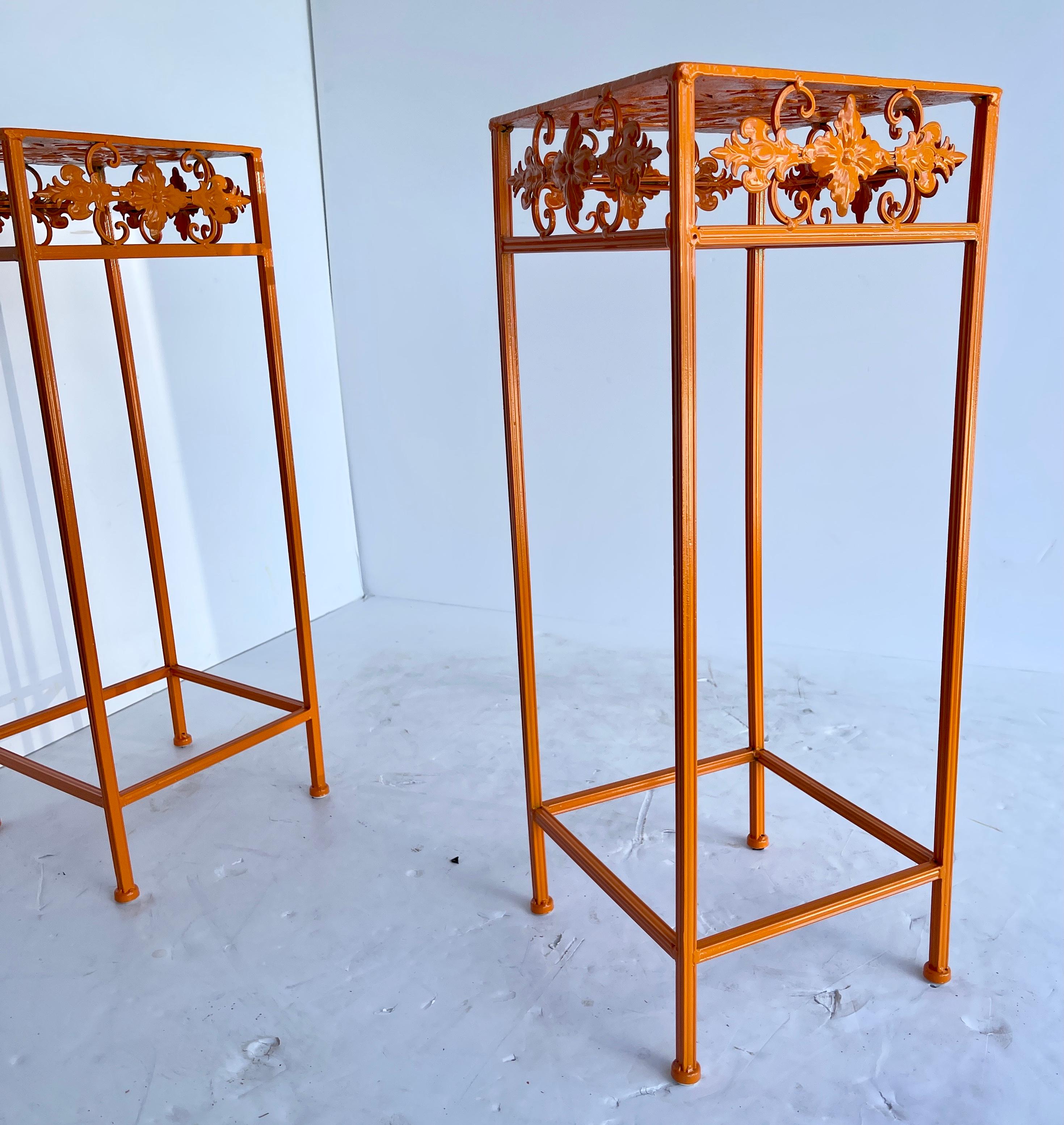 Pair of Plant Stands, Powder-Coated Orange 6
