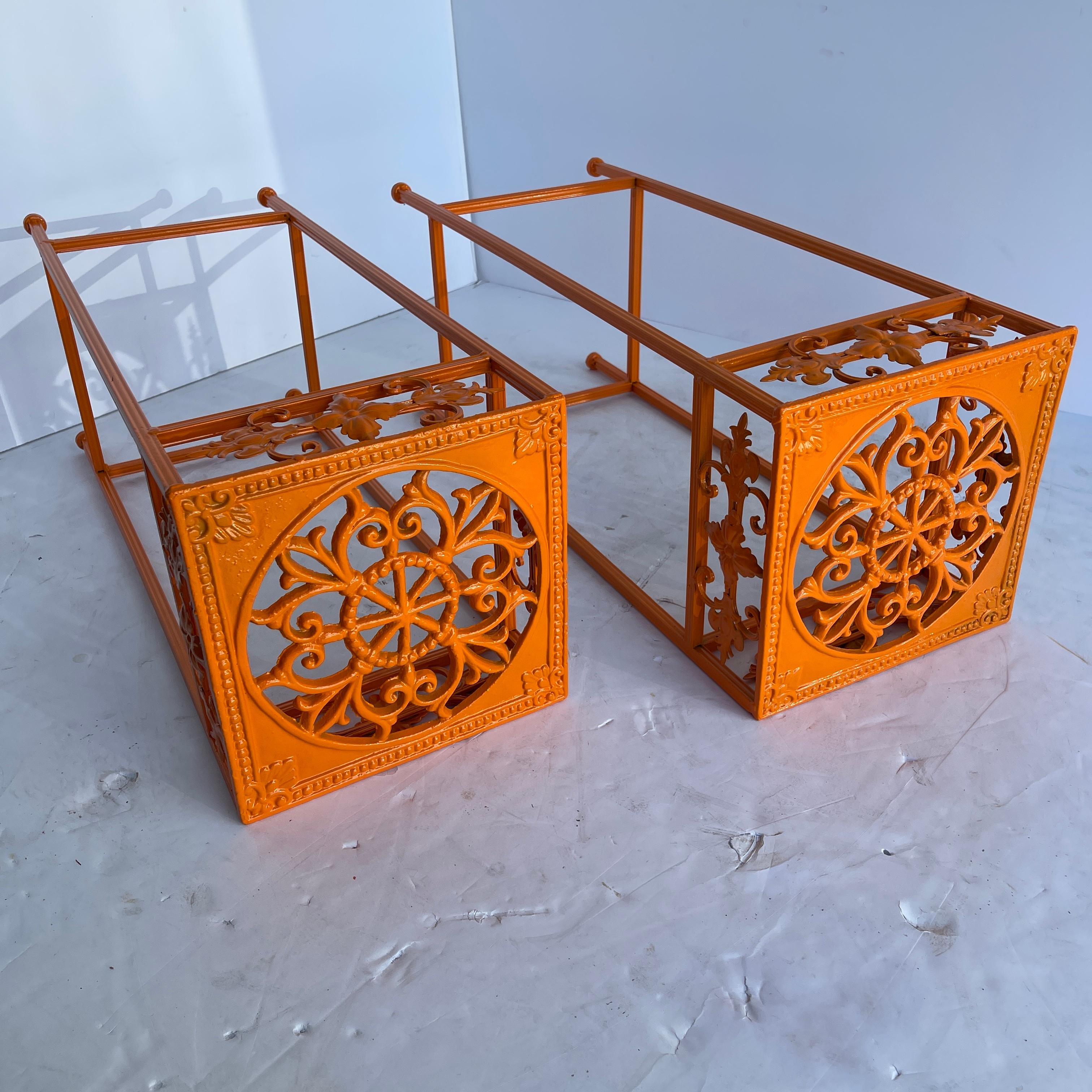 American Pair of Plant Stands, Powder-Coated Orange