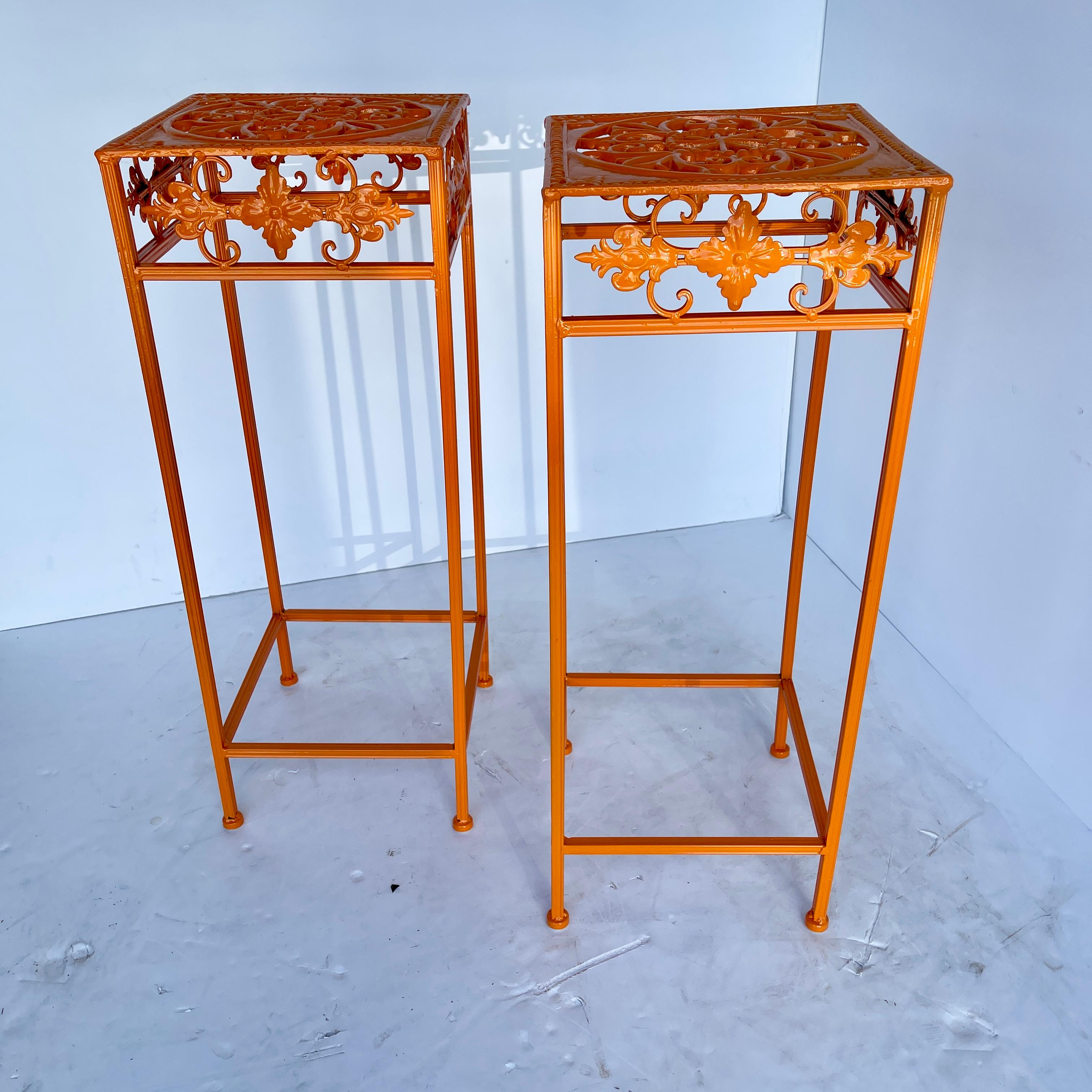 Late 20th Century Pair of Plant Stands, Powder-Coated Orange